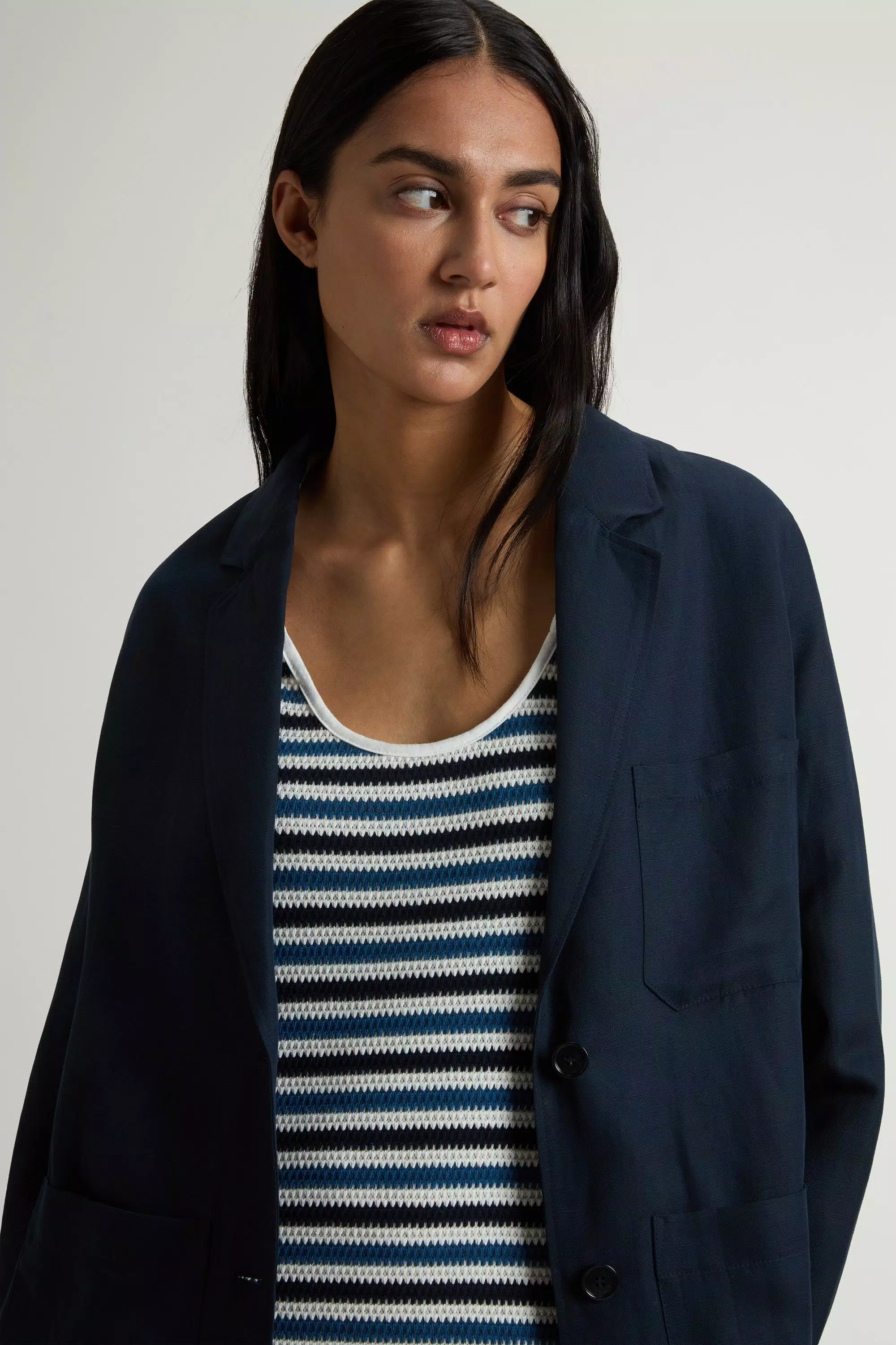Blazer em Mistura de Linho - Azul Melton
