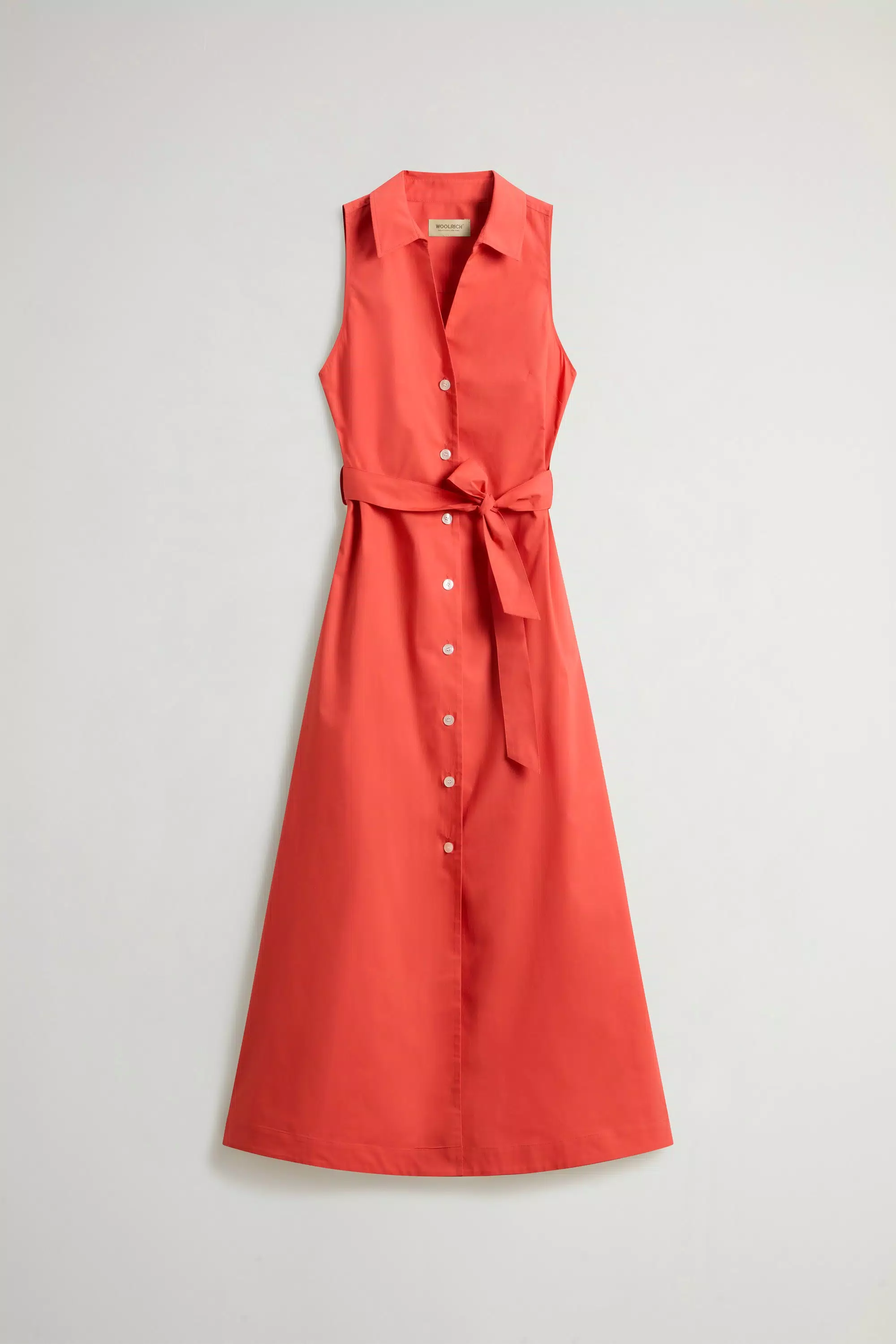 Vestido Camisa em Popeline de Algodão Puro com Cinto - Paprika