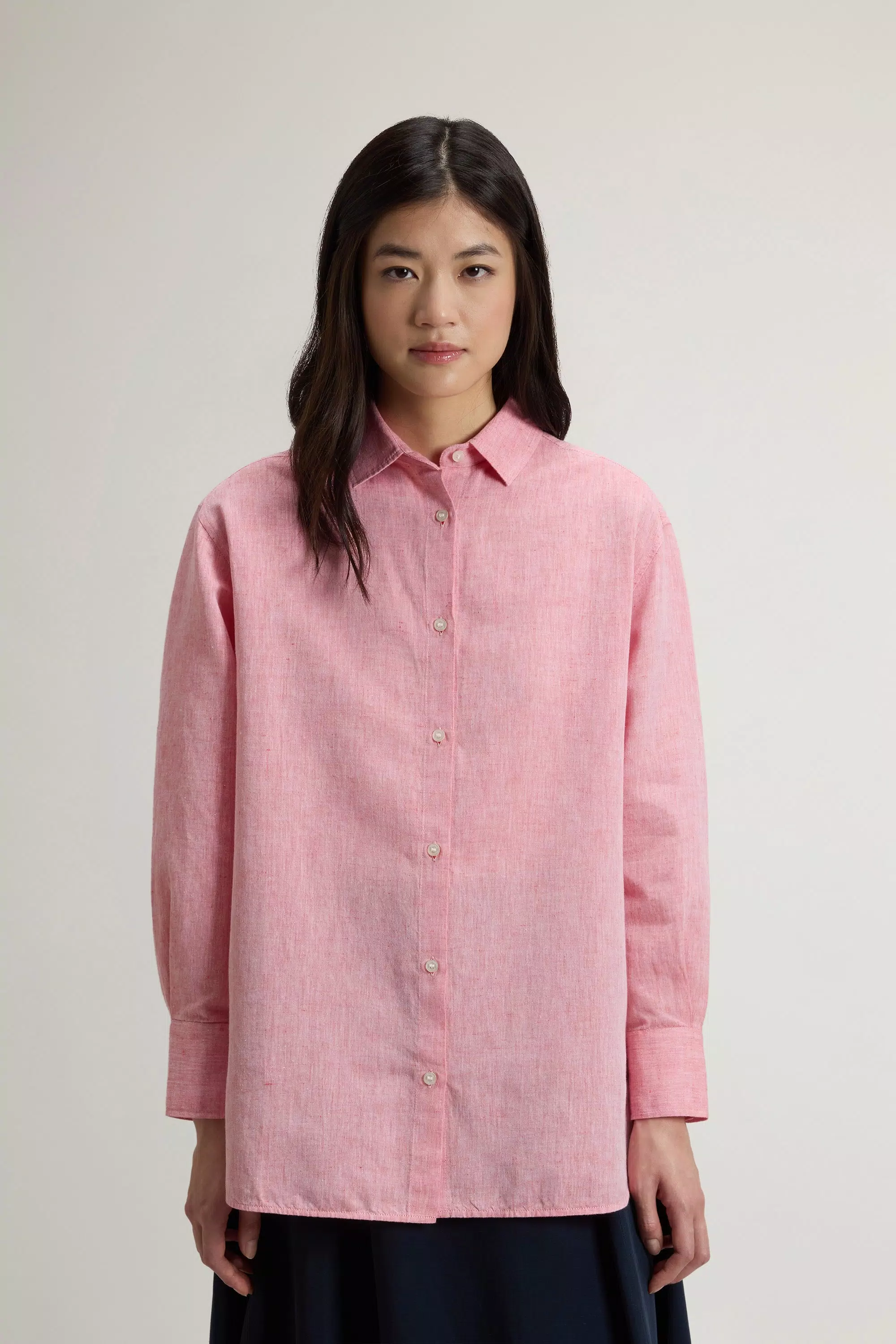 Camisa Boyfriend em Mistura de Algodão e Linho - Oxford Paprika