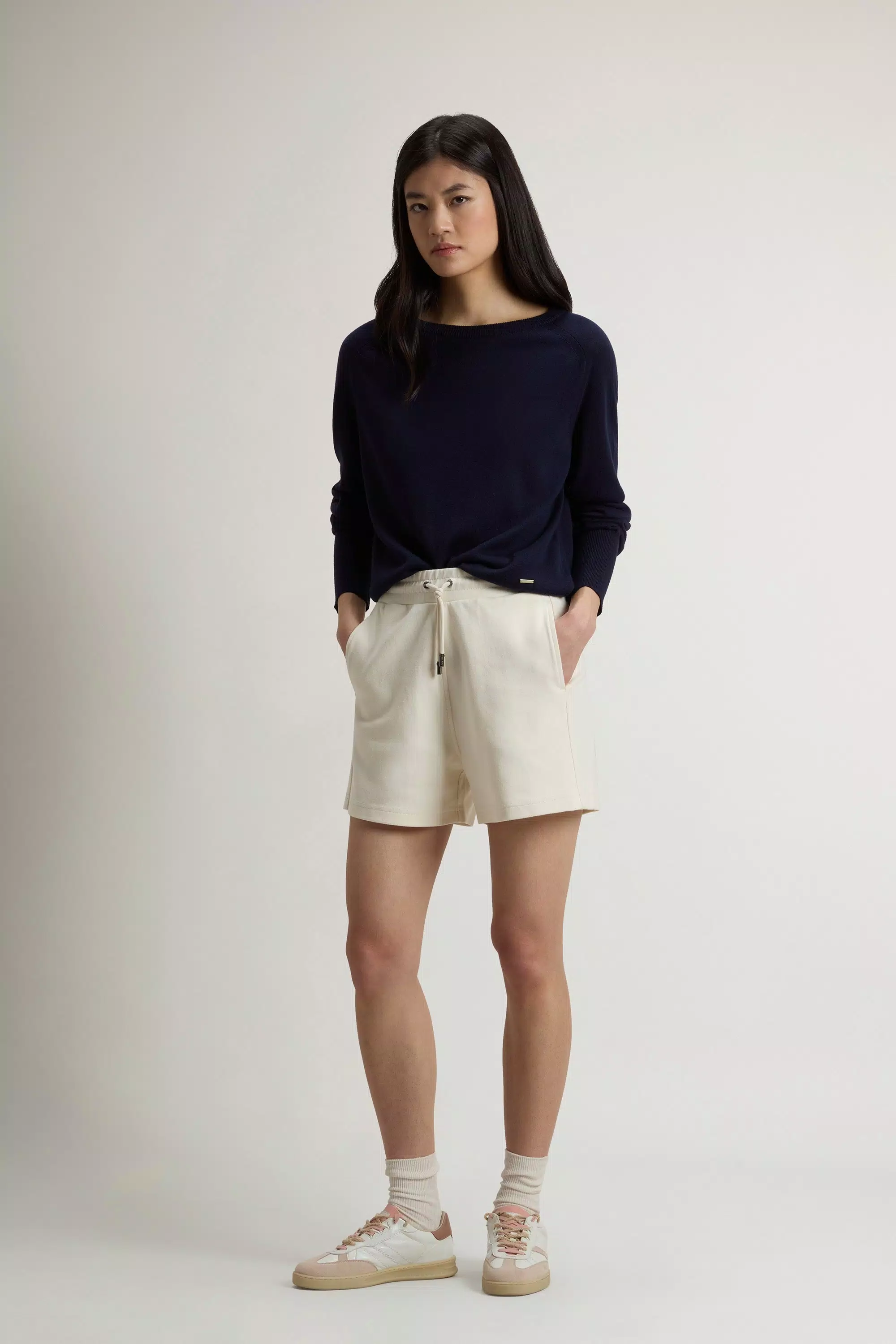 Bermudas em Malha de Algodão Misturado - Crema Leite