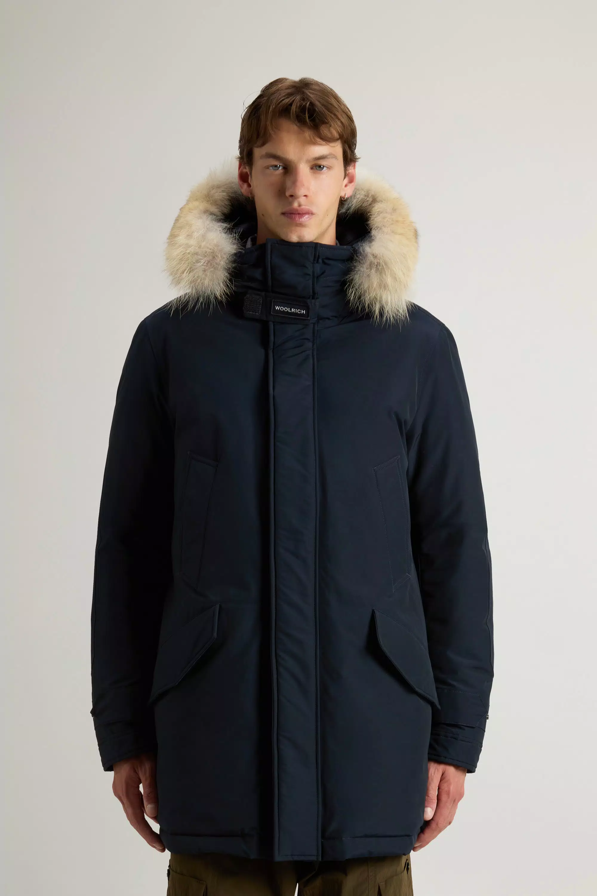 Parka Polar em Tecido Ramar com Gola Alta e Bordo de Pele - Azul Melton