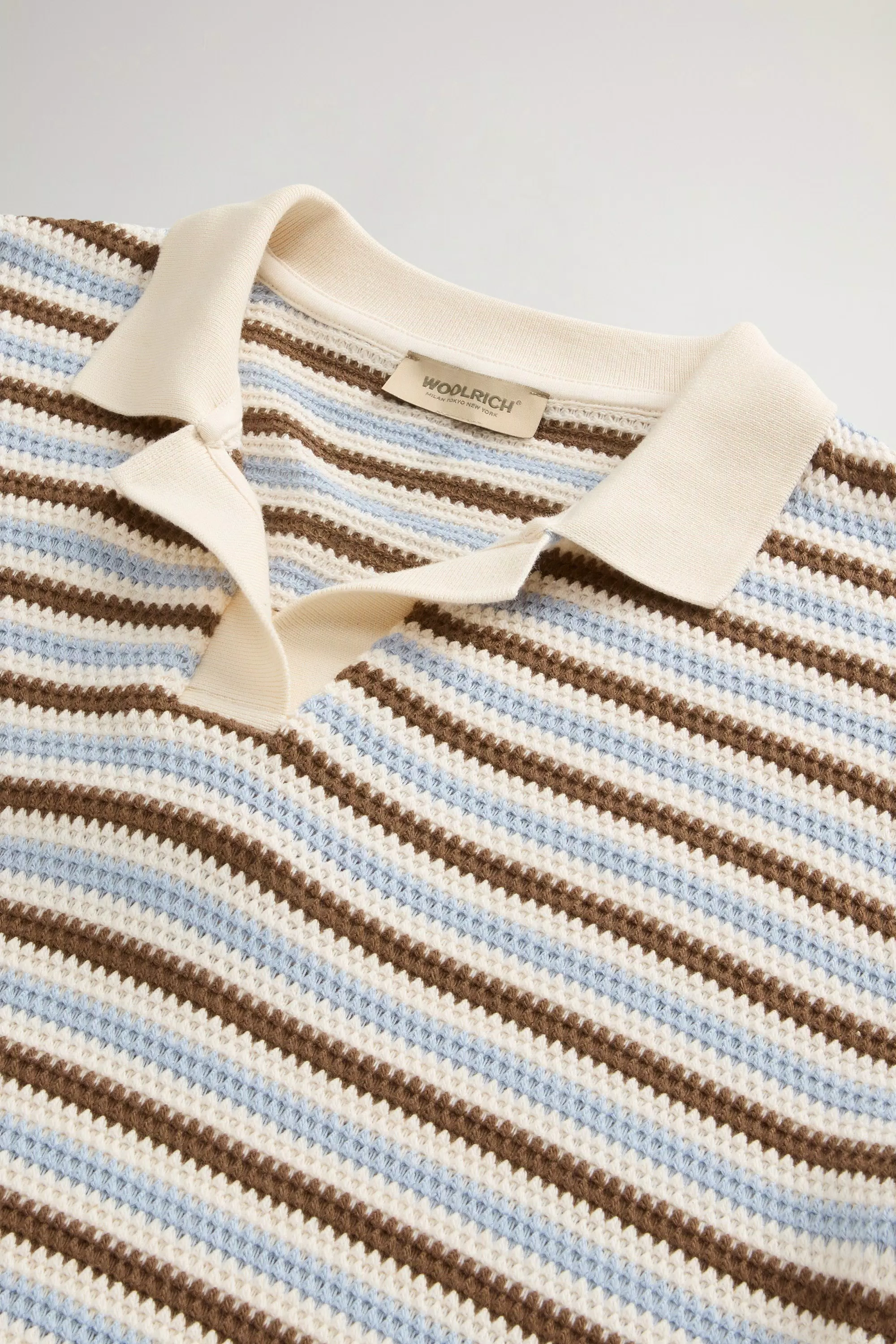 Camisola Polo em Mistura de Algodão Listrado - Listrado Acorn