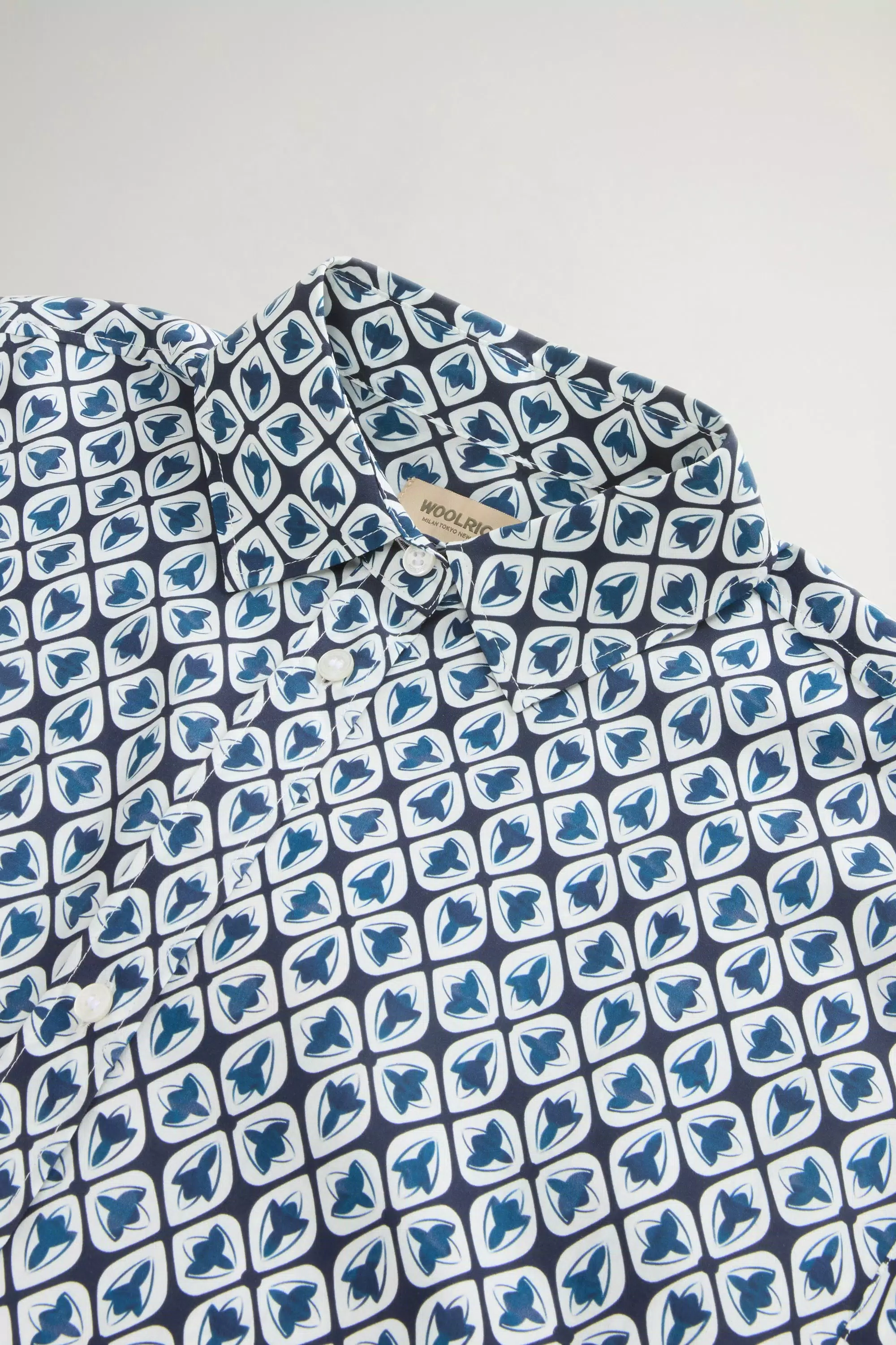 Vestido de Camisa em Mistura de Algodão com Cinto - Azul Tile Bloom