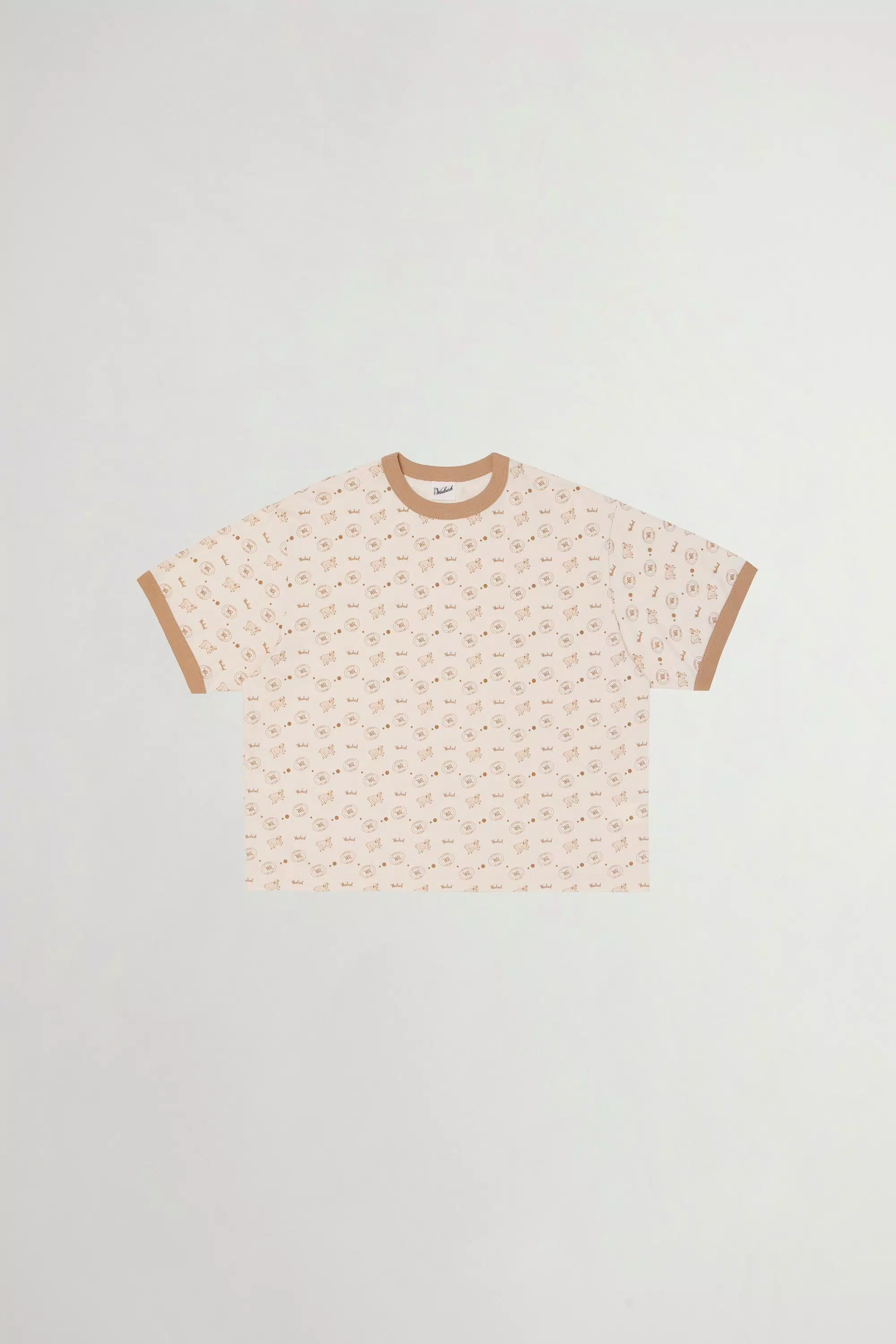 Camiseta Ringer em Algodão 100% Puro Estampado - Bege