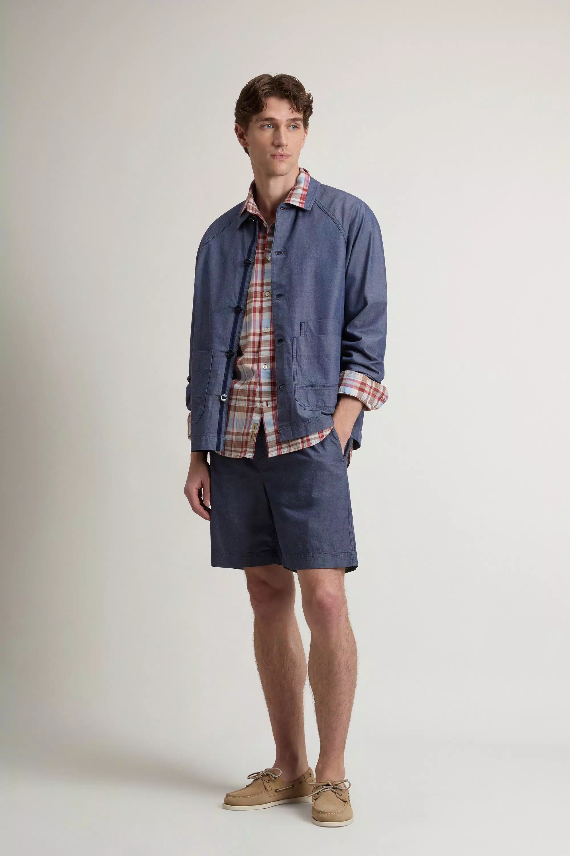 Sobretudo em Denim de Algodão Elástico - Indigo Médio