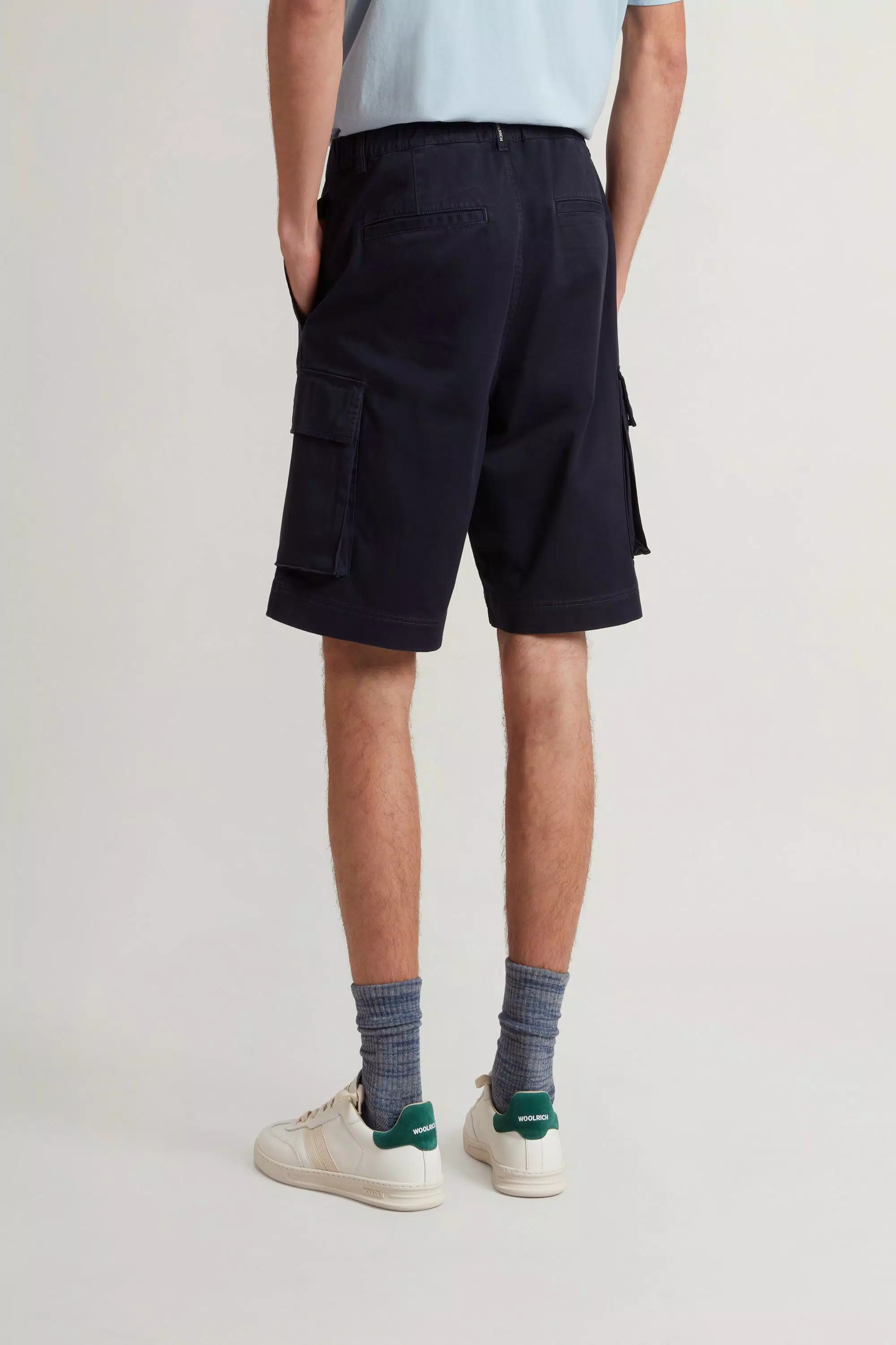 Calças Cargo Tingidas em Algodão Twill - Azul Melton