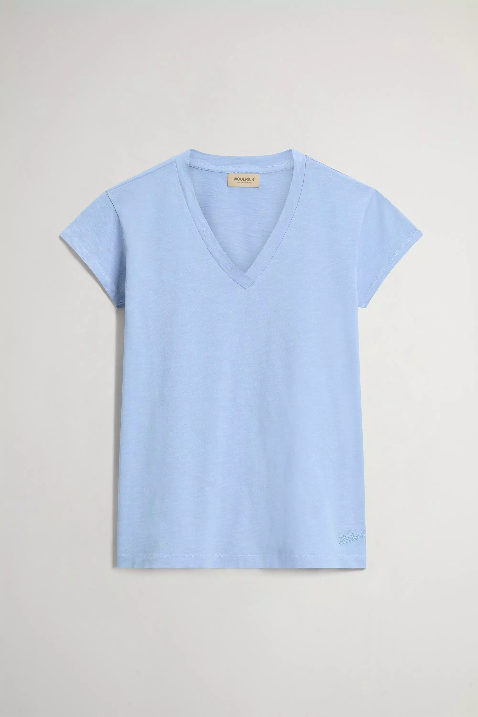 Camiseta em Algodão 100% com Tecido Slub Decote em V - Branco Azulado