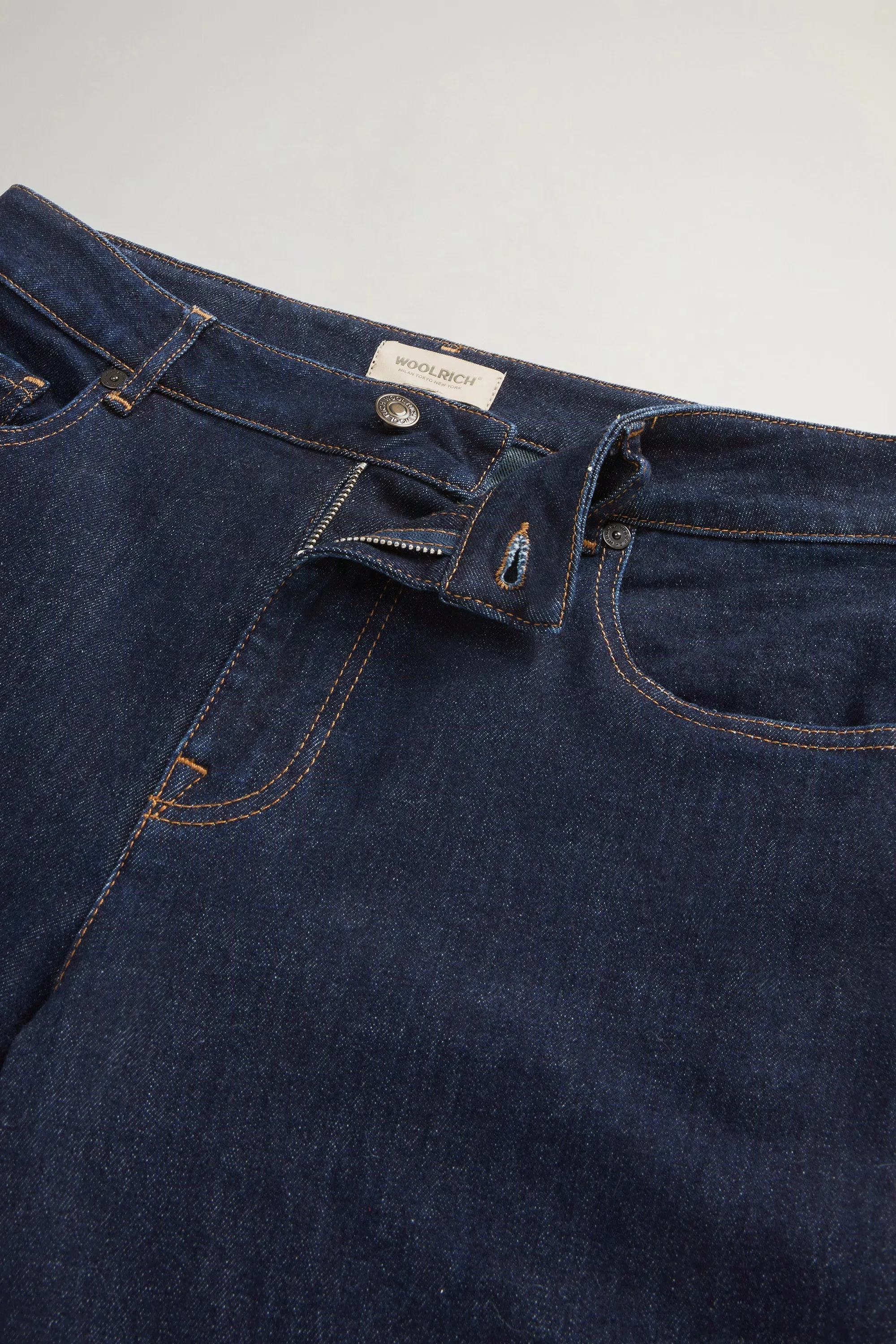 Calças de Cinco Bolsos em Jeans de Algodão Elástico - Lavagem Rinse