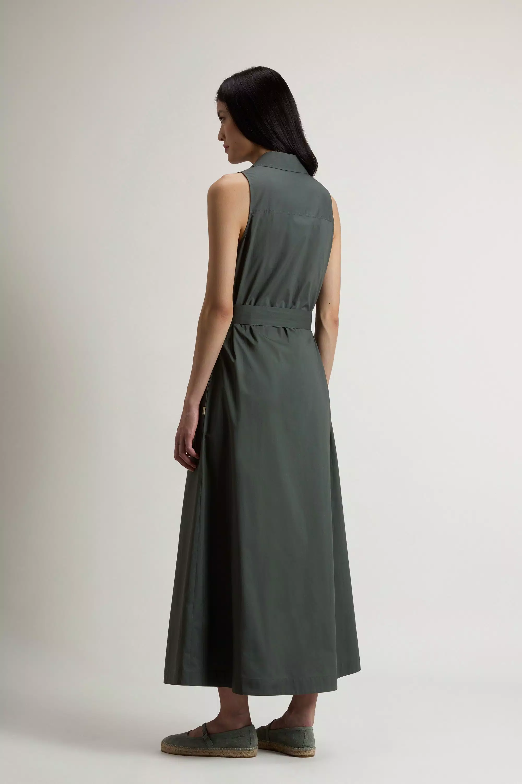 Vestido de Camisa em Popeline de Algodão Puro com Cinto - Floresta Encoberta