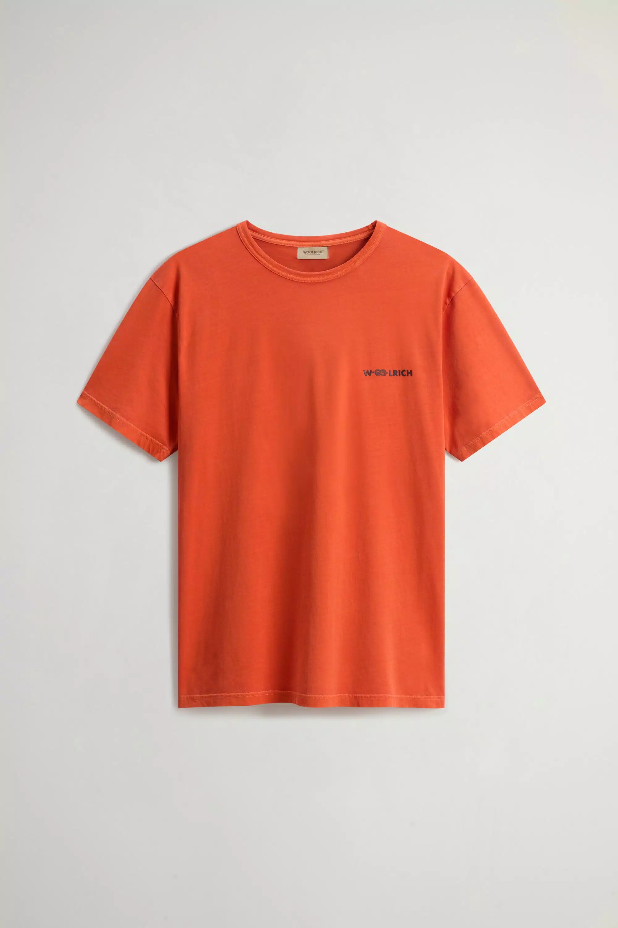 Camiseta de Malha de Algodão Puro com Pintura de Tecido - Abóbora Amassada Desbotada