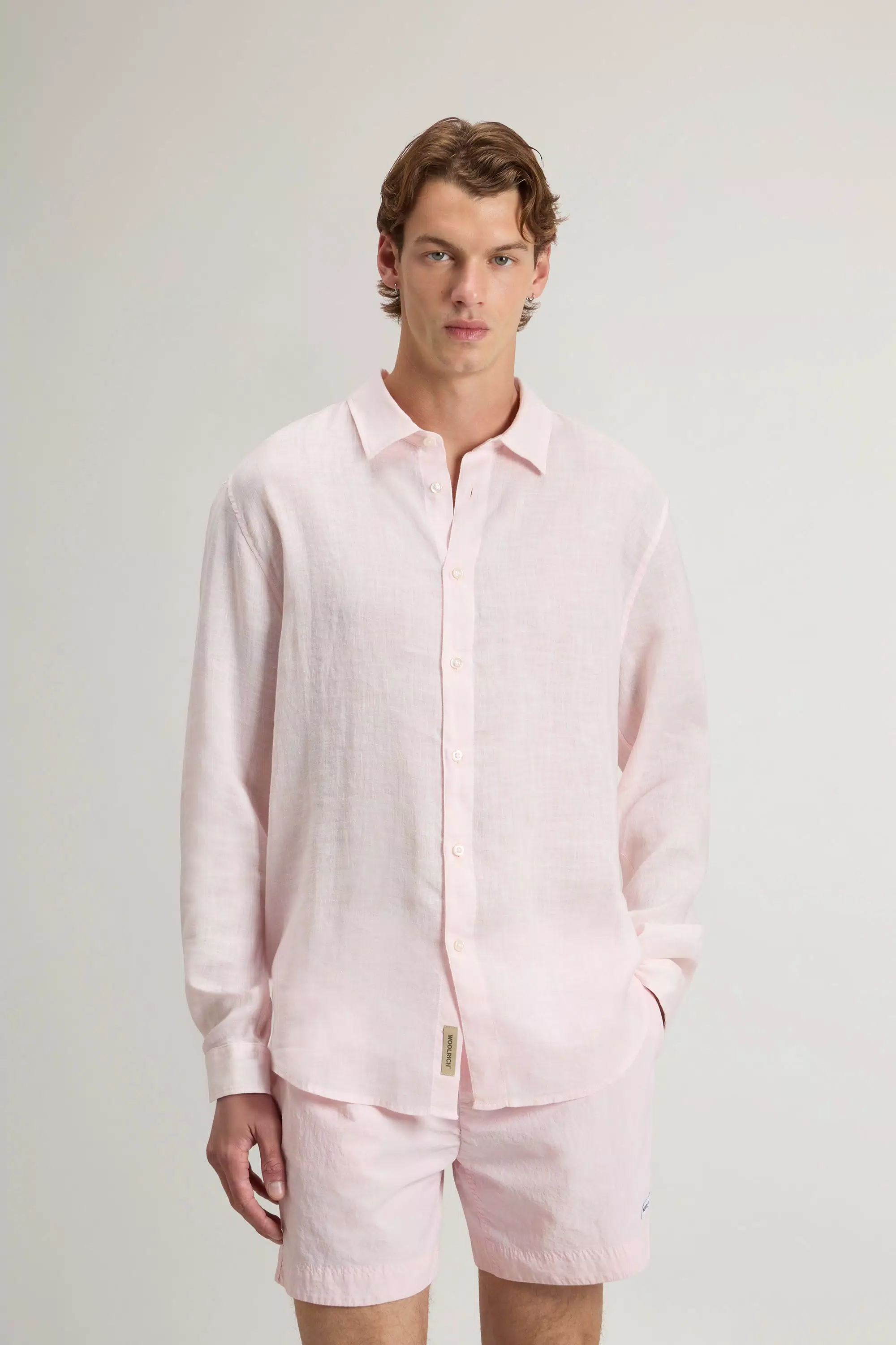 Camisa de Linho 100% Puro com Coloração em Tecido - Lilás Claro