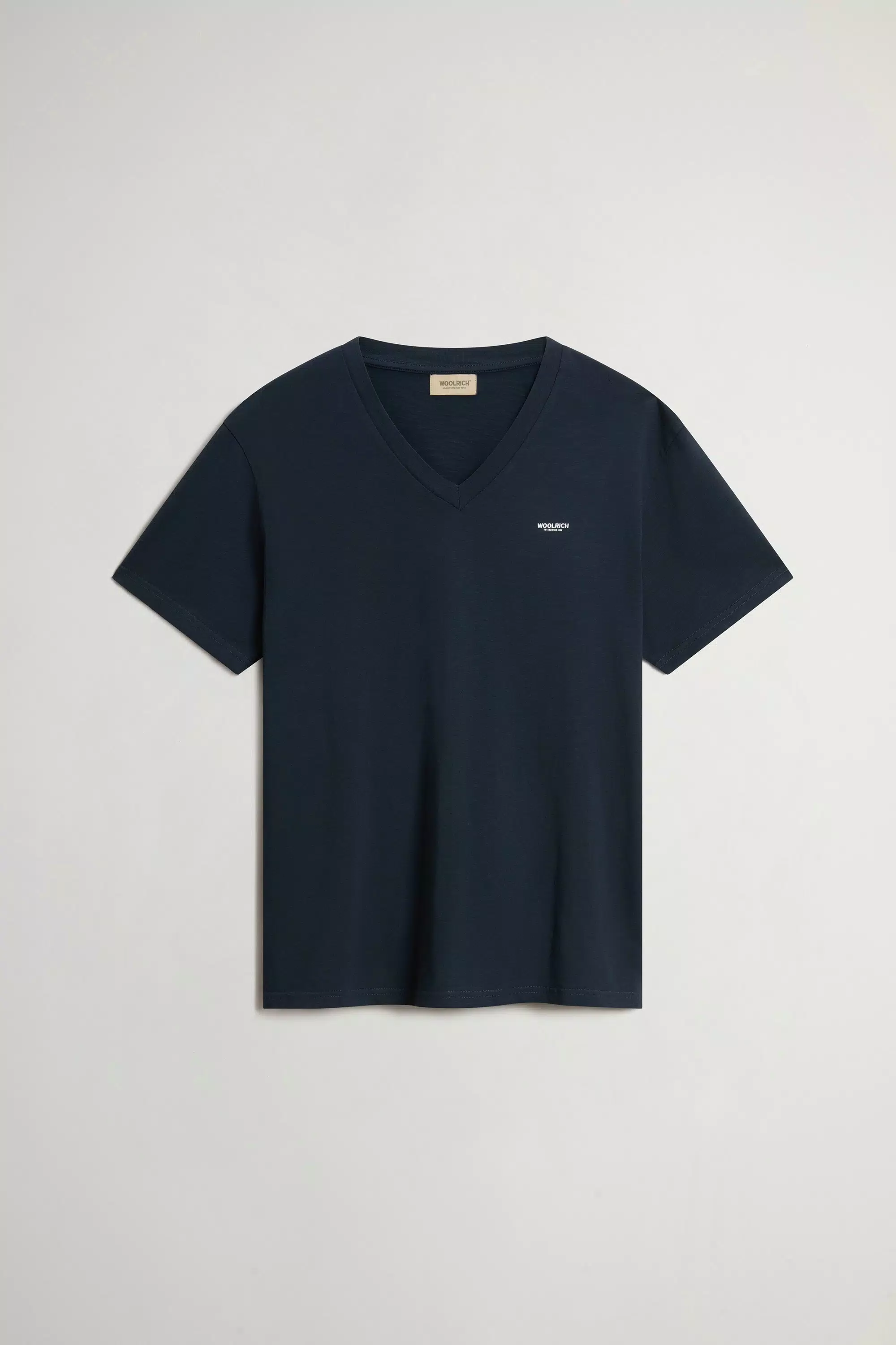 Camiseta Slub com Gola em V em Algodão Puro - Azul Melton