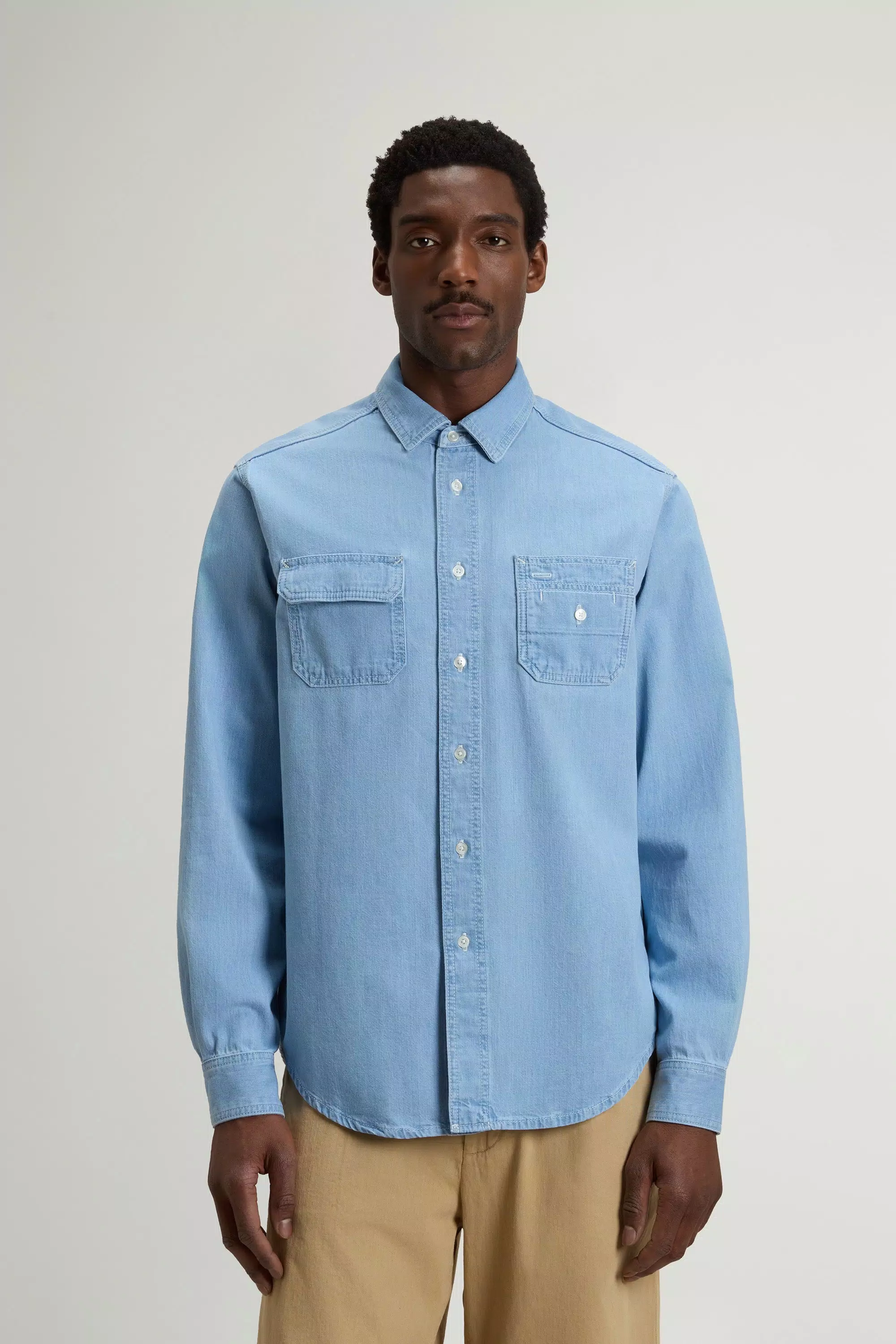 Camisa em Denim de Algodão Puro Leve - Indigo Claro