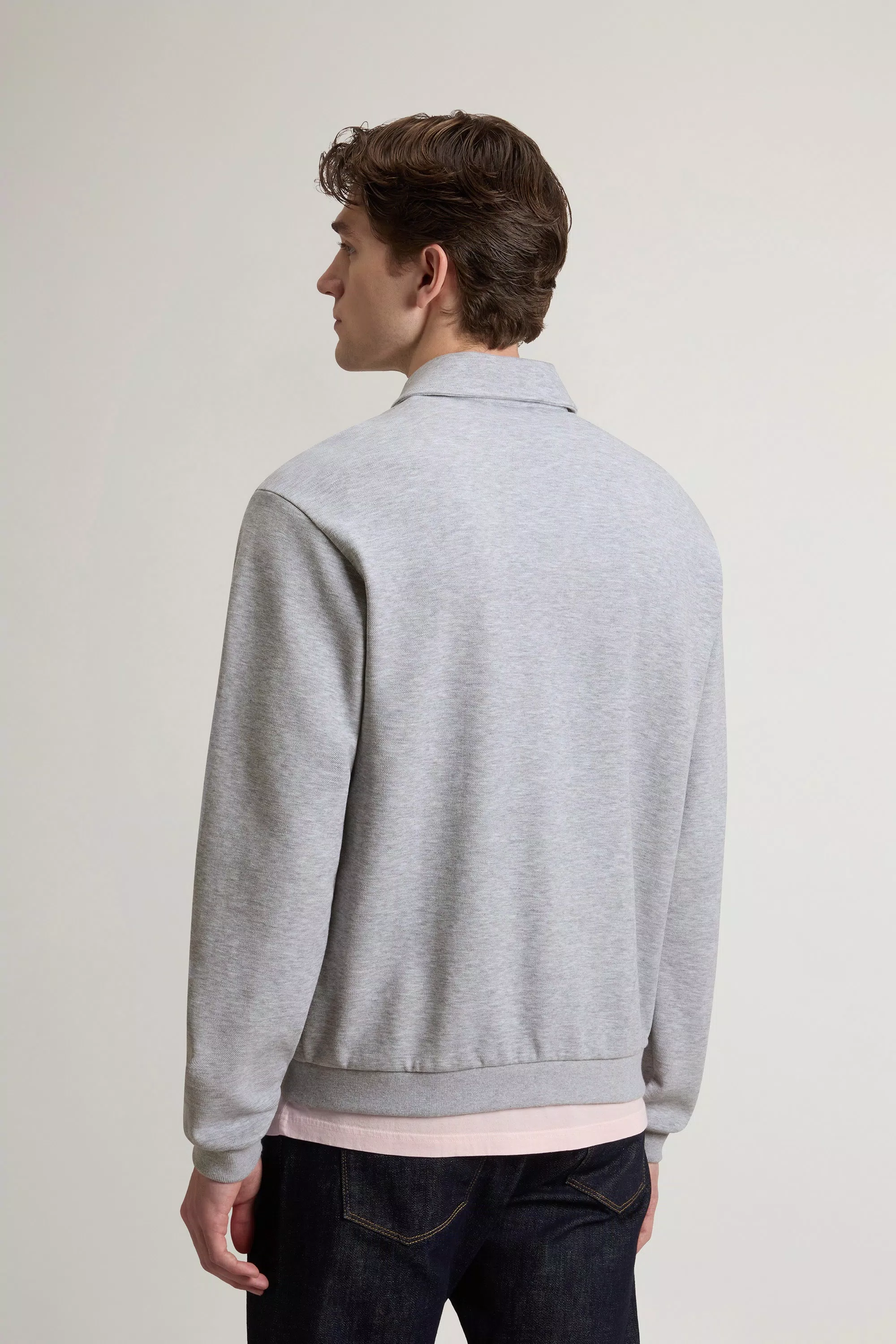 Camisola com Zíper Completo em Malha de Algodão Melange - Nevoeiro do Porto