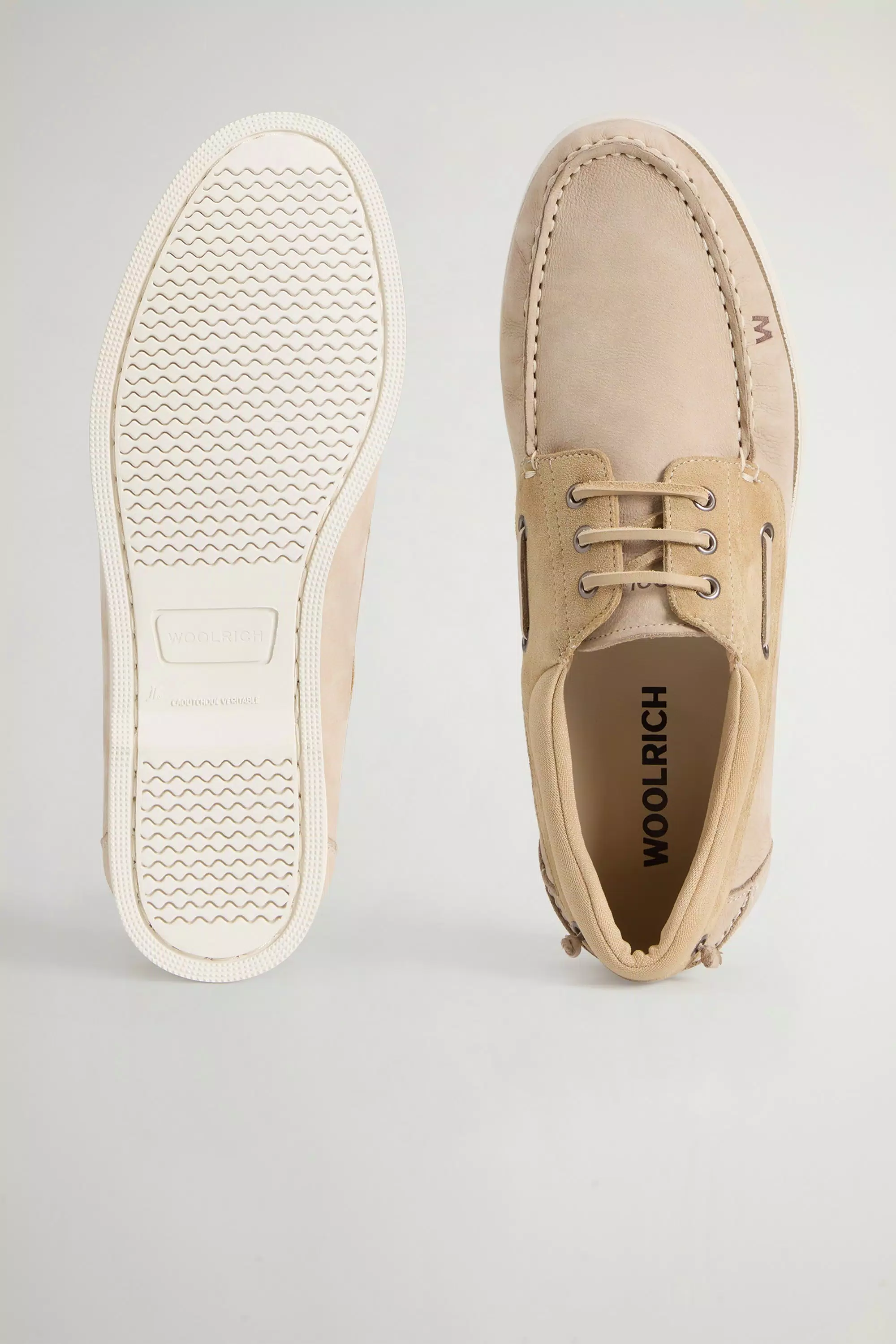 Sapatos de Barco em Mistura de Nubuck e Camurça - Bege