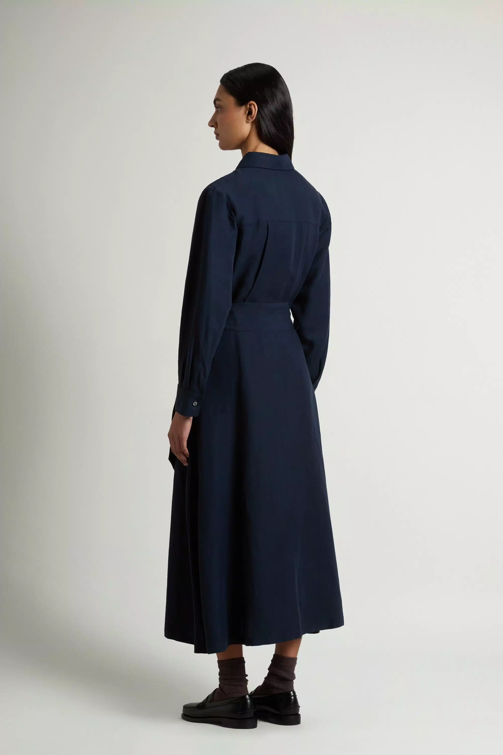 Vestido de Camisa em Mistura de Linho com Cinto - Azul Melton