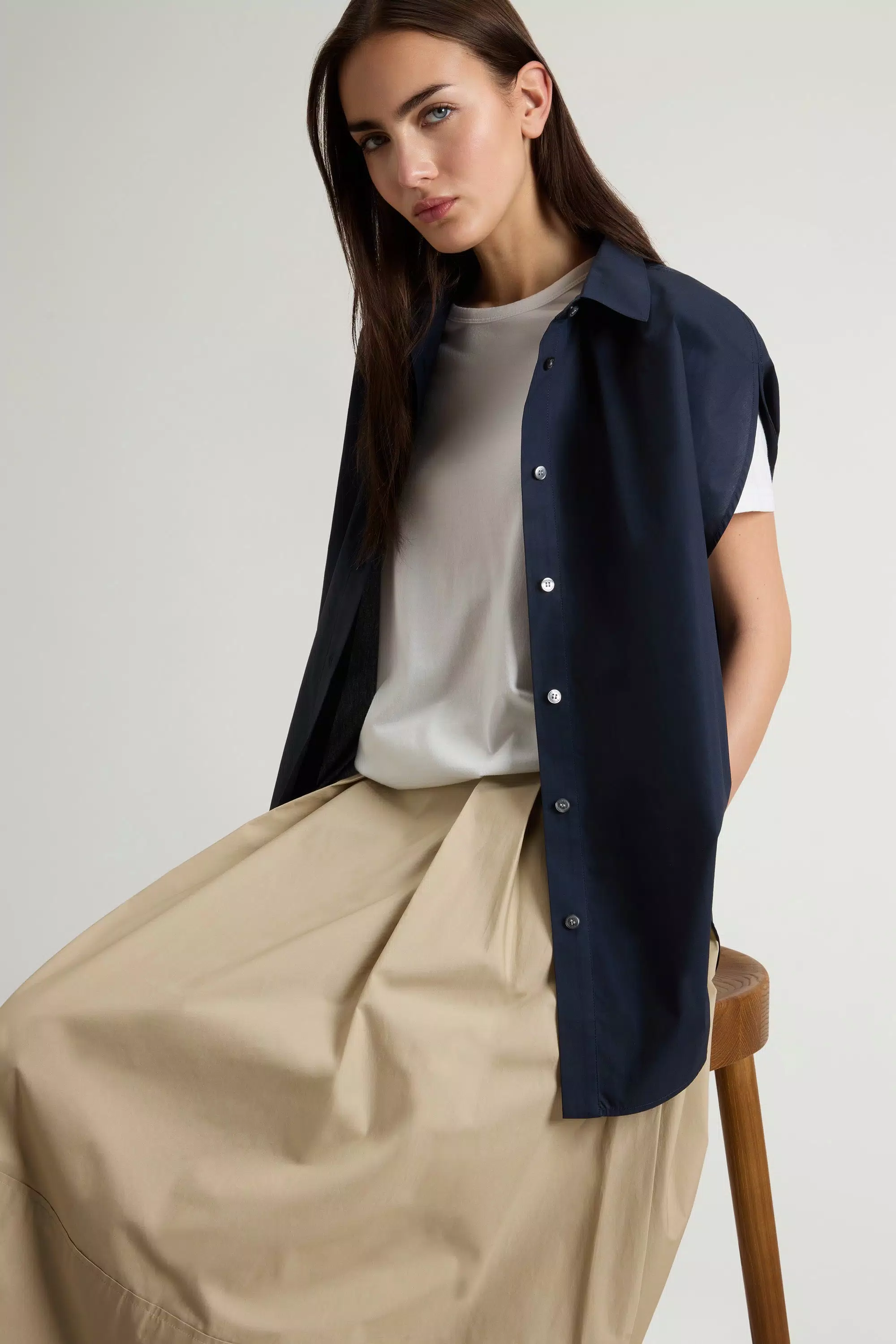 Blusa de Popeline de Algodão Puro - Azul Melton