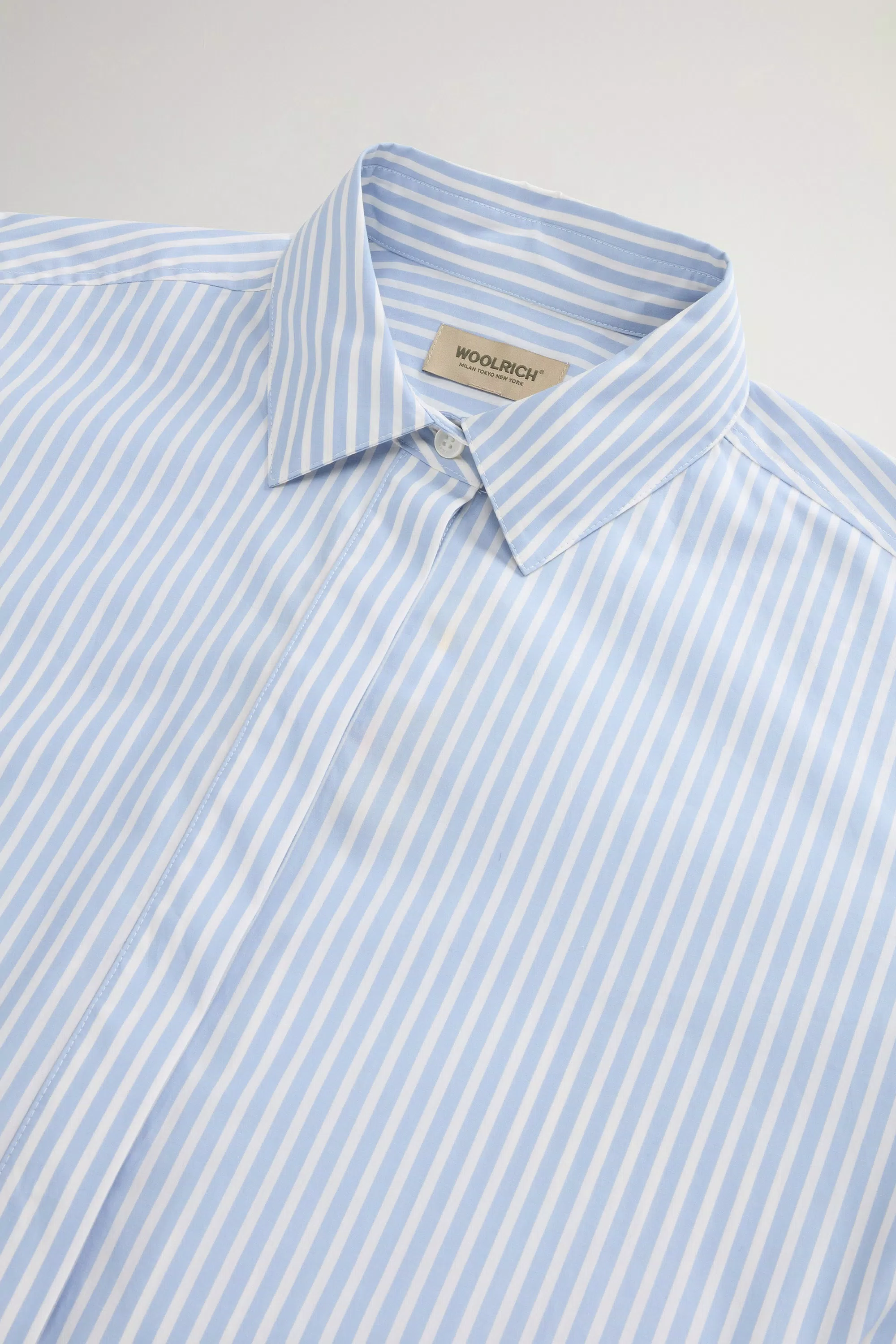 Vestido com Gola Granddad em Popeline de Algodão 100% Listrado - Listrado Azul