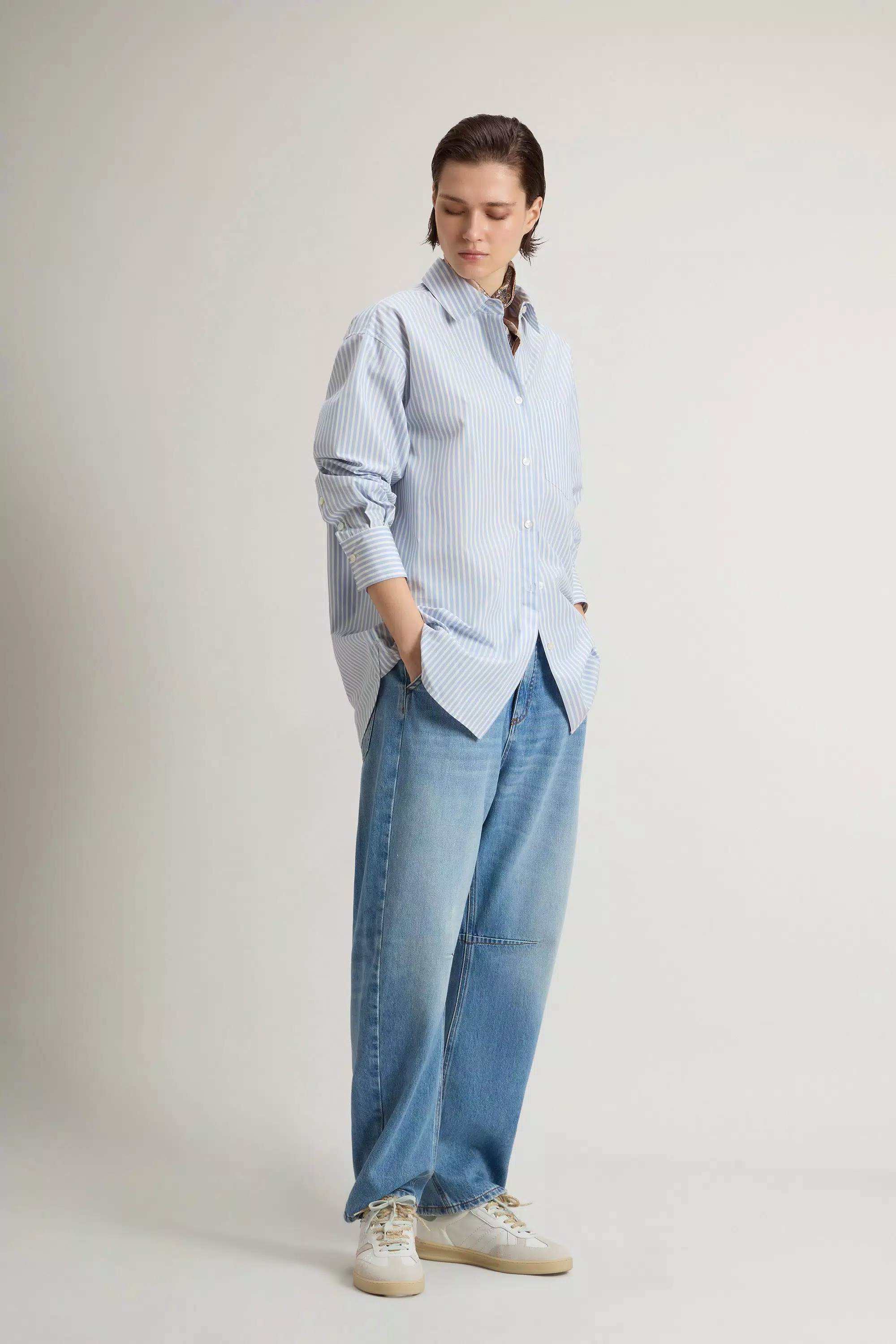 Camisa Boyfriend em Popeline de Algodão 100% Listrada - Listra Azul