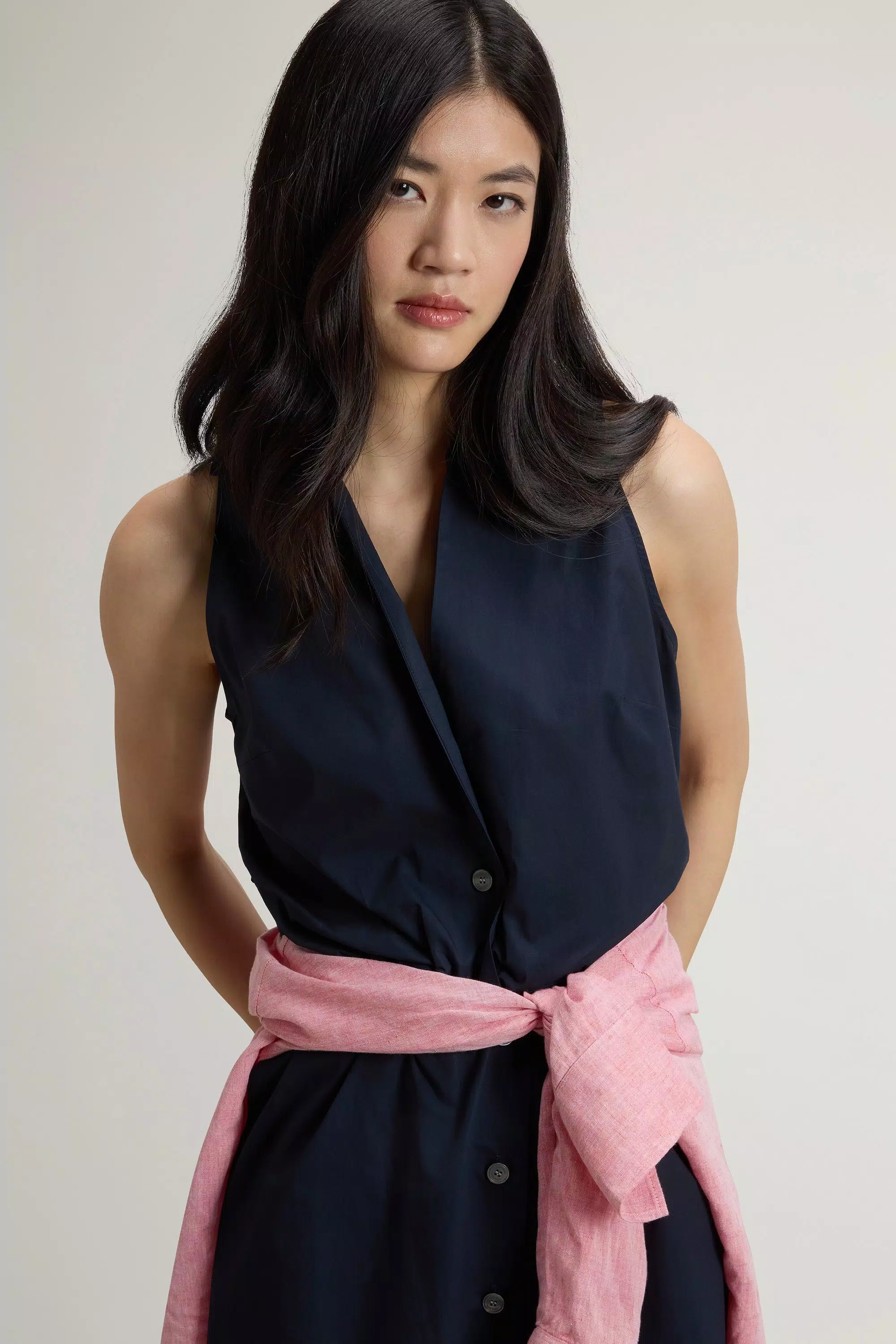 Vestido Camisa em Popeline de Algodão Puro com Cinto - Azul Melton