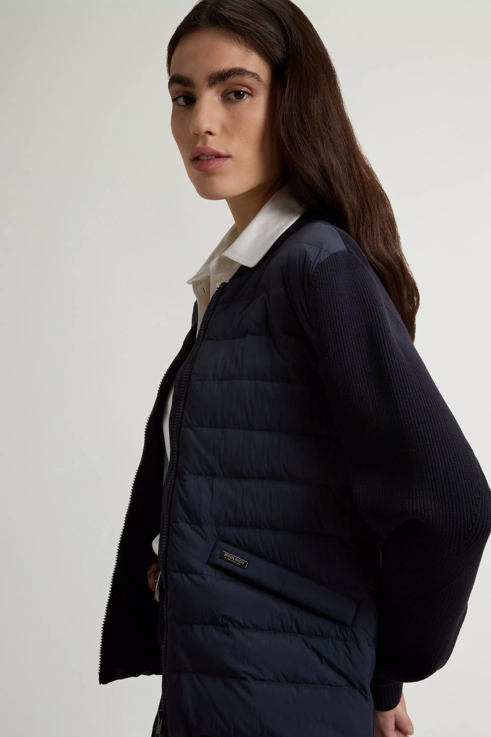 Jaqueta Bomber Híbrida em Nylon - Azul Melton Desbotado