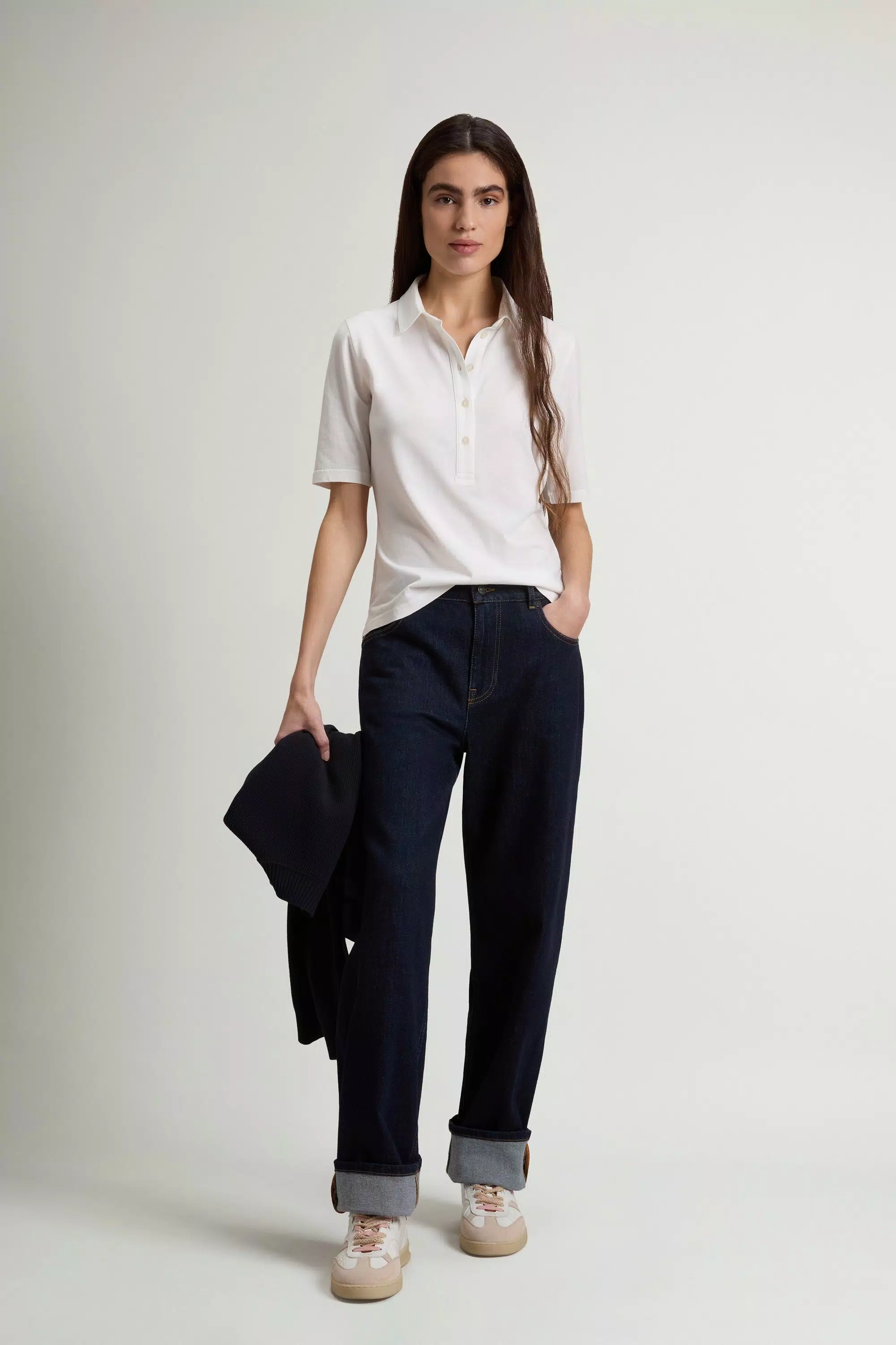 Camisa Polo Luxo em Mistura de Algodão e Modal - Branco Ártico