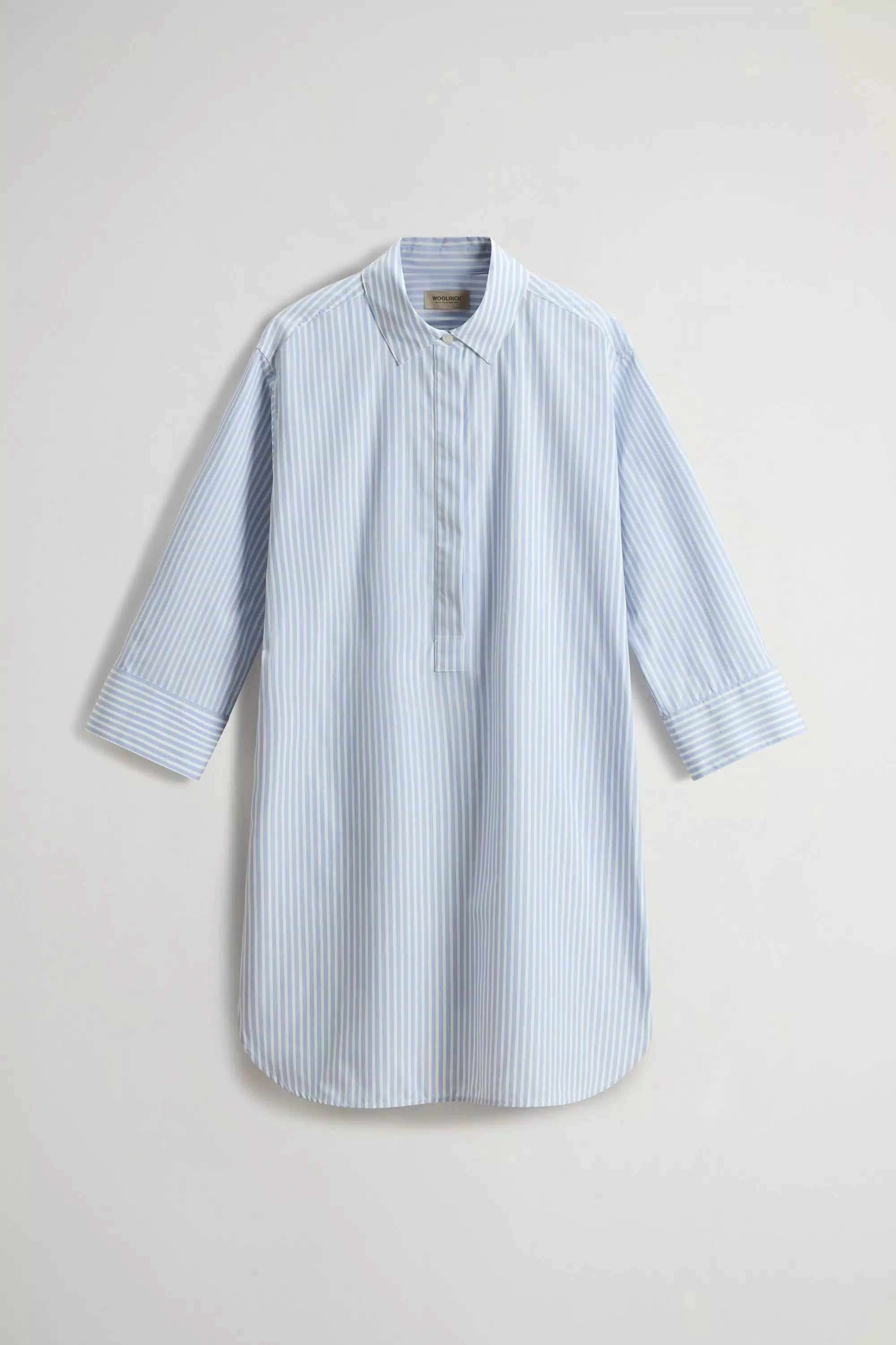 Vestido com Gola Granddad em Popeline de Algodão 100% Listrado - Listrado Azul