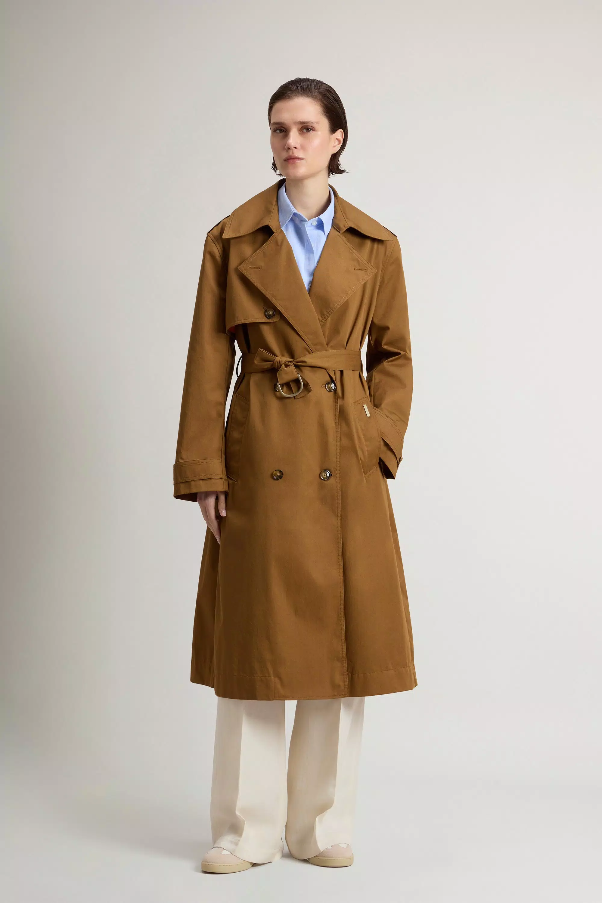 Trench Coat de Botão Duplo em Algodão Puro - Breen