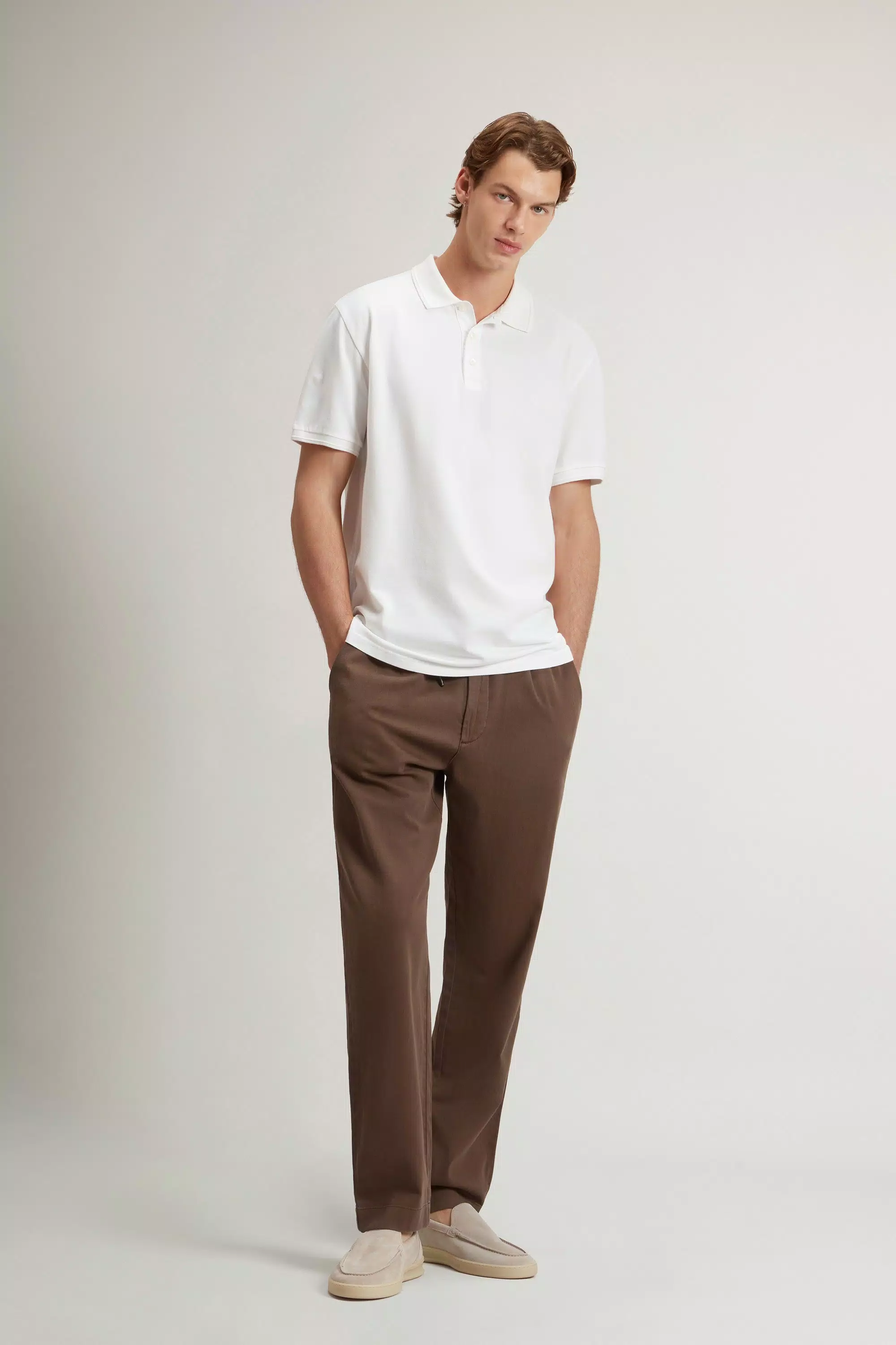 Camisola Polo Mackinack com Dye em Tecido de Malha Elástica de Algodão - Branco Ártico Desbotado