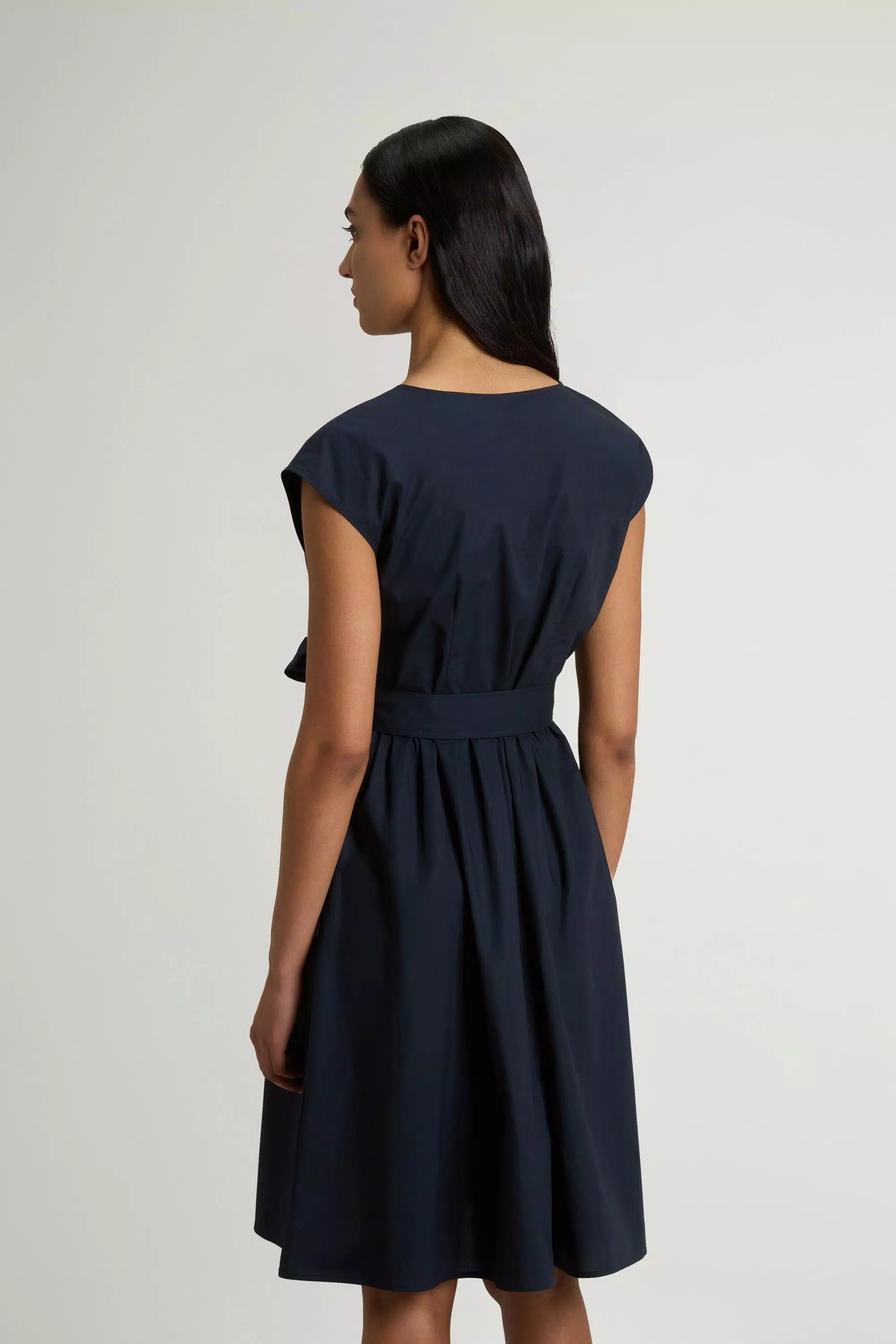 Vestido de Popeline de Algodão Puro com Cinto - Azul Melton