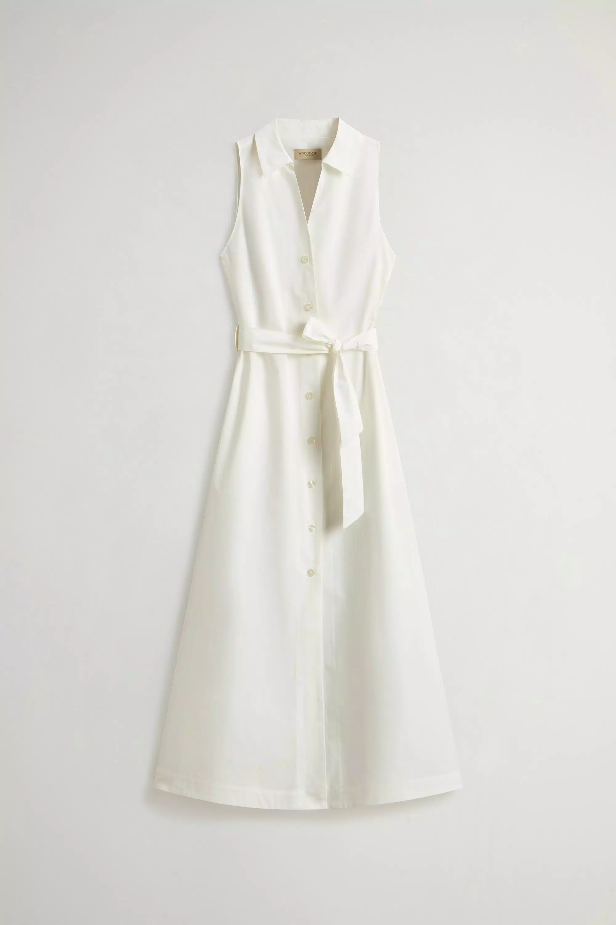 Vestido de Camisa em Popeline de Algodão Puro com Cinto - Branco Ártico