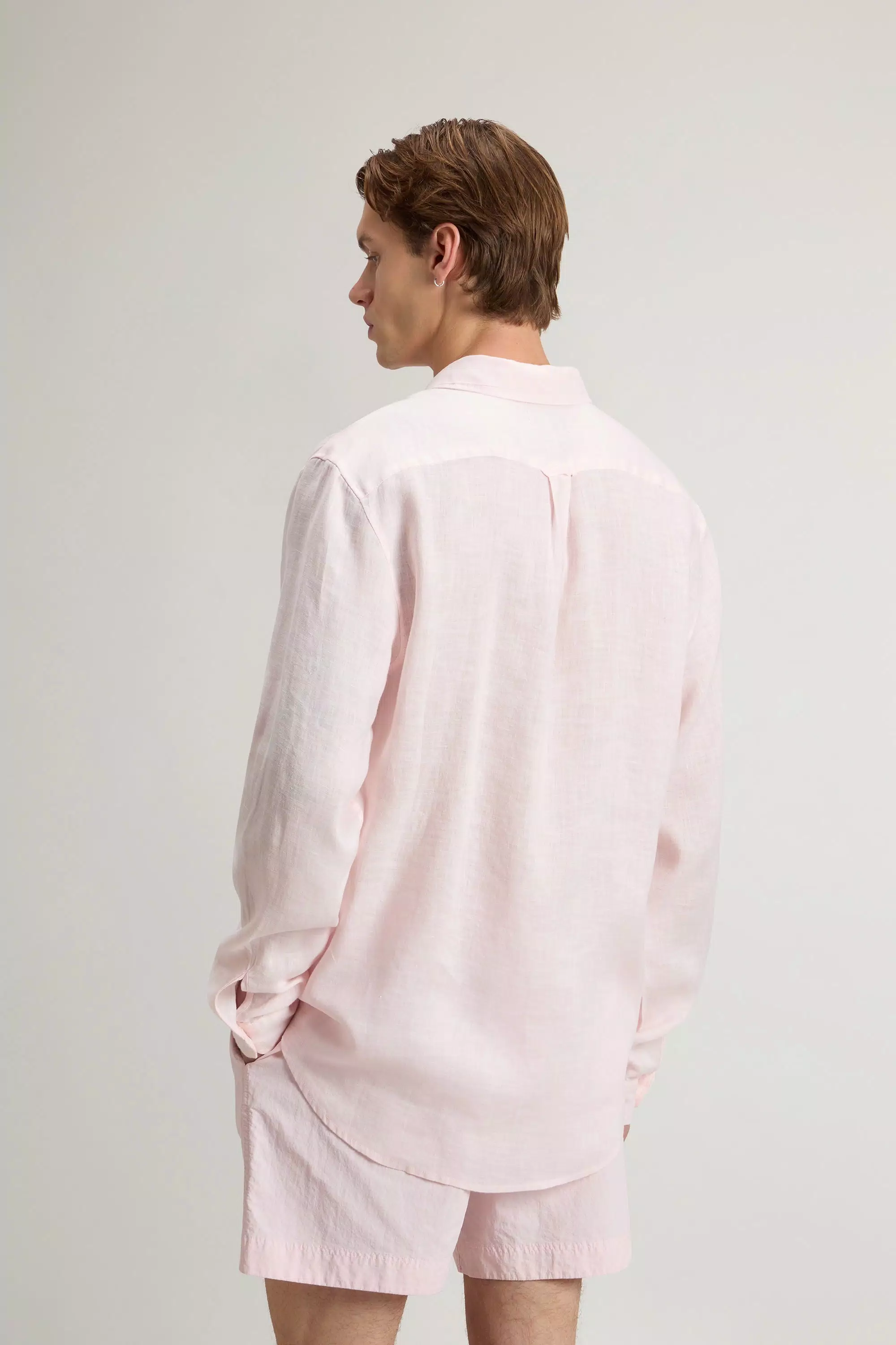 Camisa de Linho 100% Puro com Coloração em Tecido - Lilás Claro