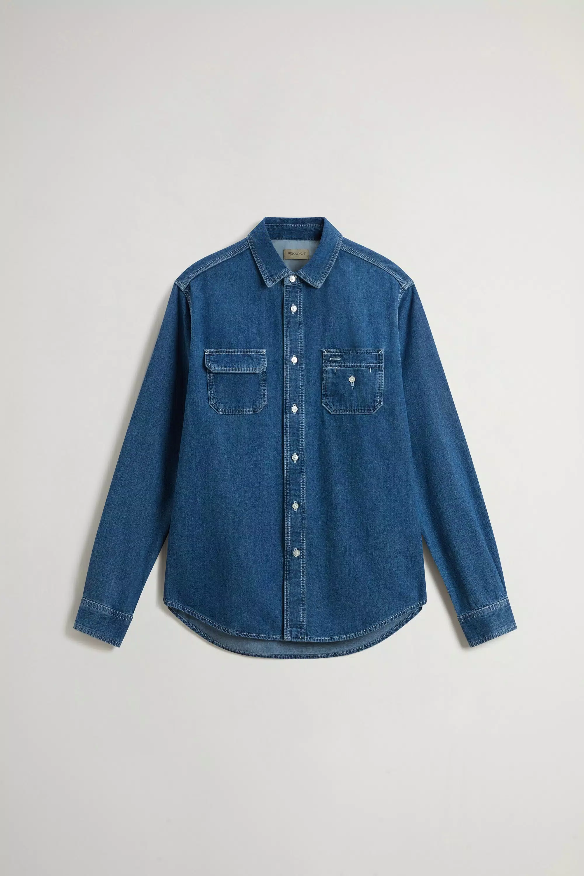 Camisa em Denim de Algodão Puro Leve - Azul-índigo Médio