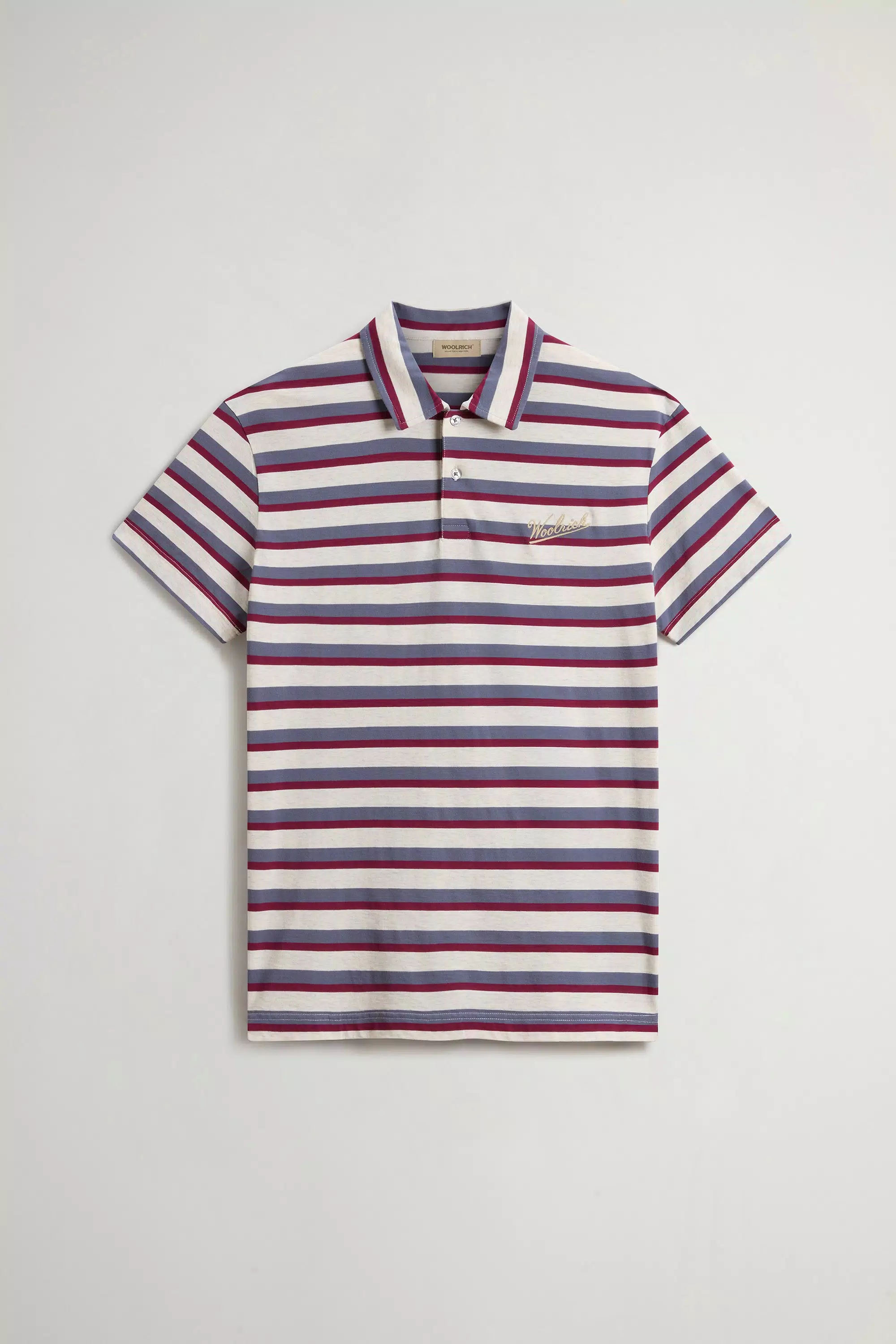 Camisola Polo em Malha de Algodão Melange com Listras - Listras de Rododendro