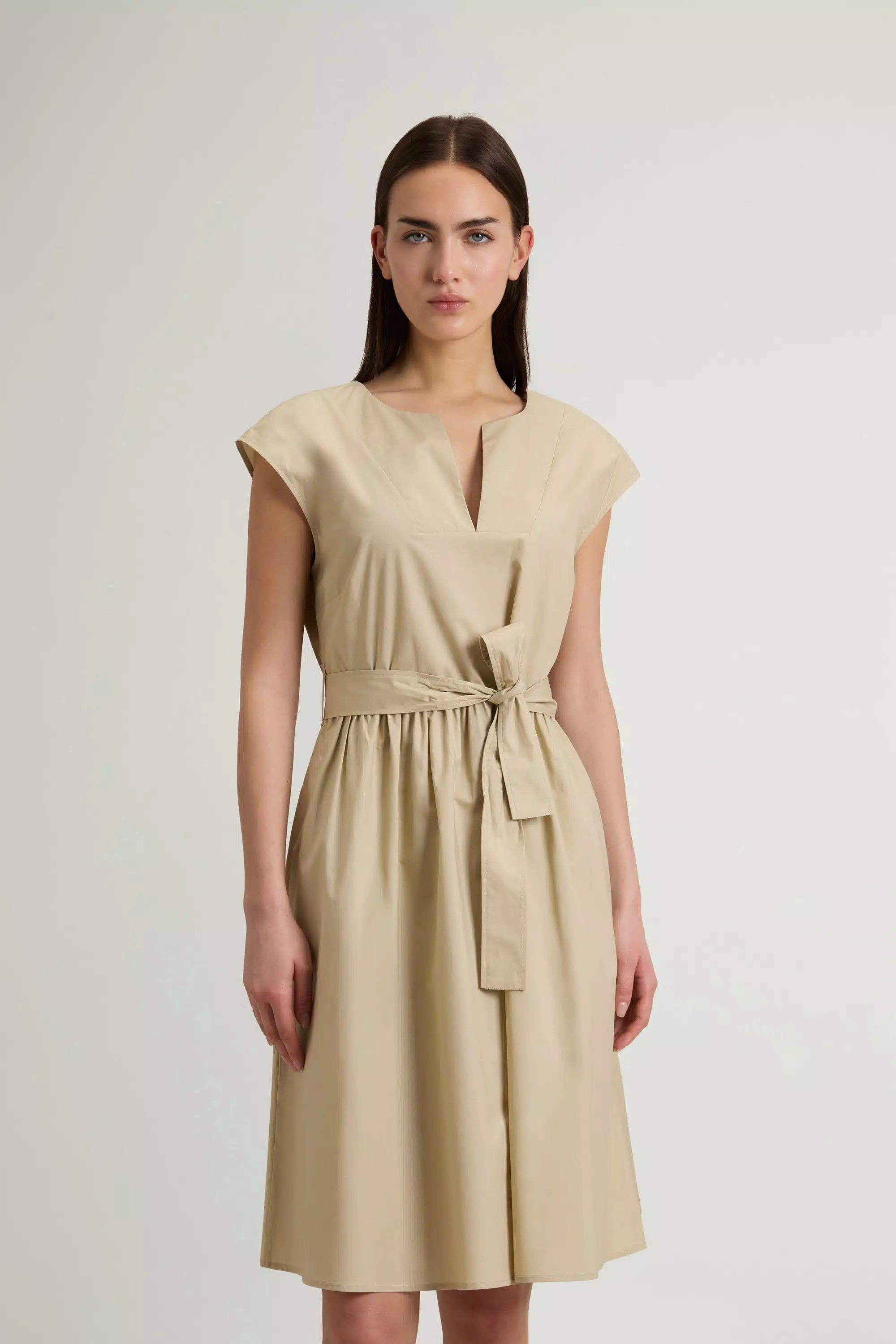 Vestido de Popeline de Algodão Puro com Cinto - Branco Pimenta