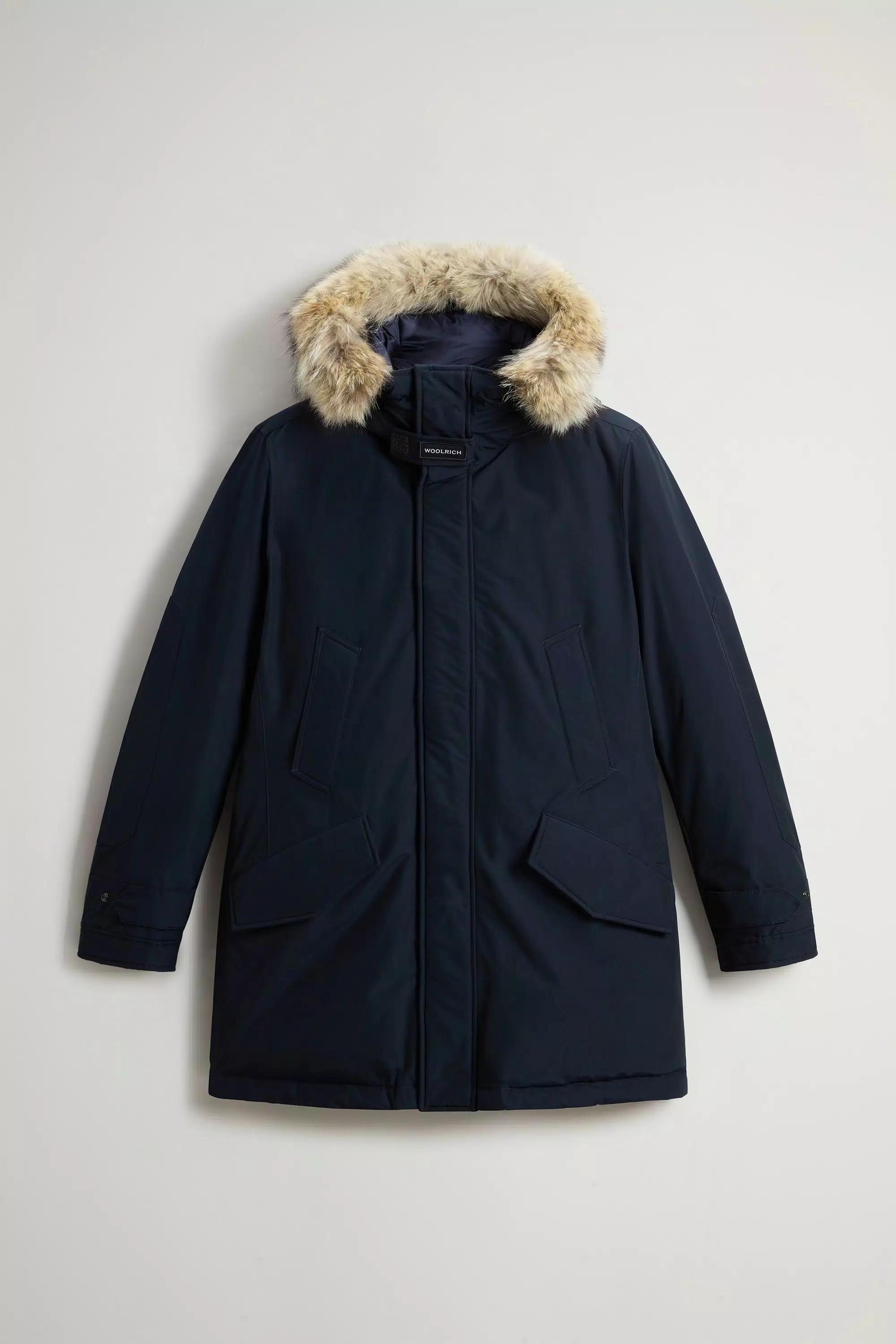 Parka Polar em Tecido Ramar com Gola Alta e Bordo de Pele - Azul Melton