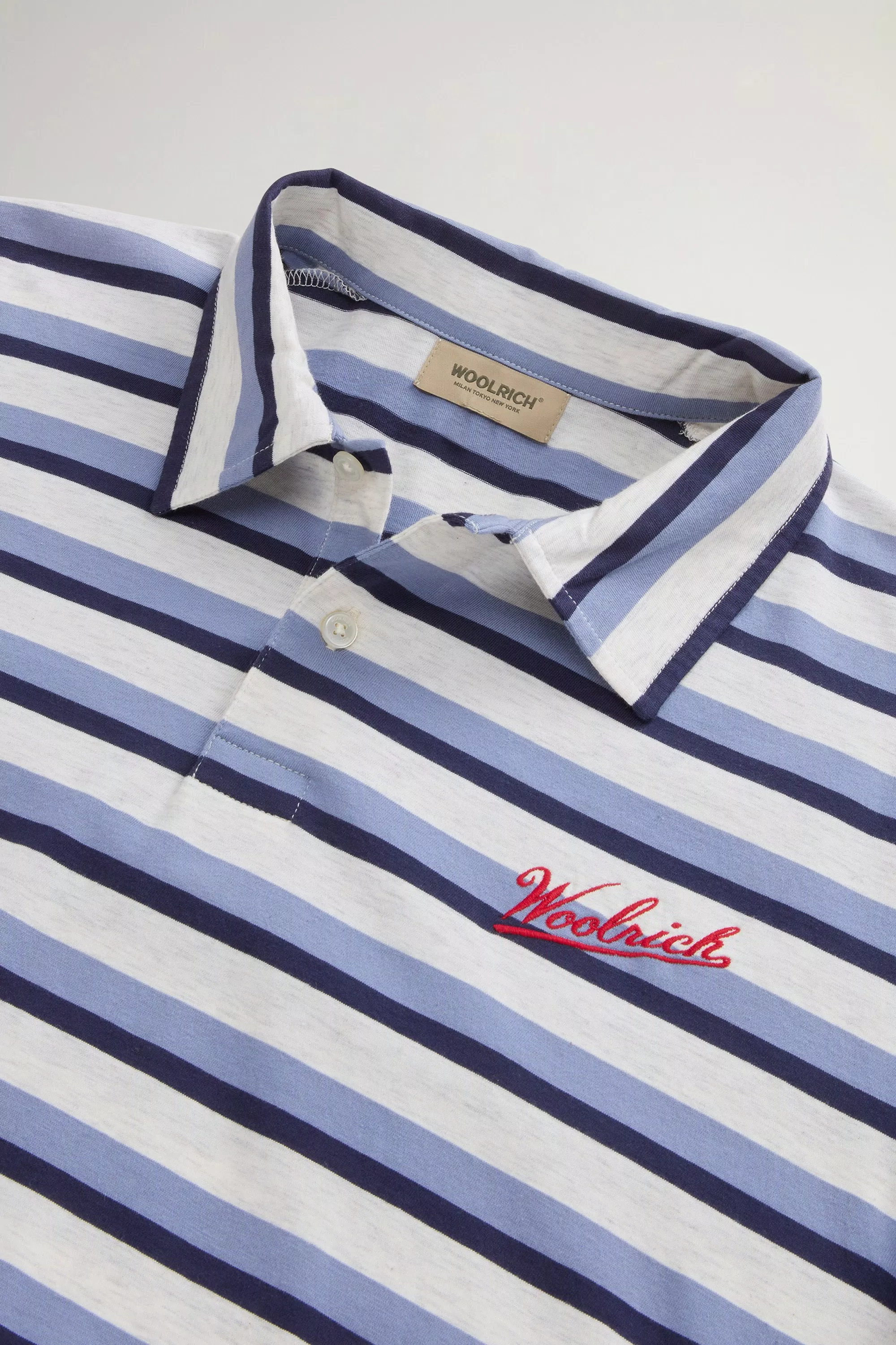 Camisa Polo em Malha de Algodão Melange com Listras - Listras Azuis