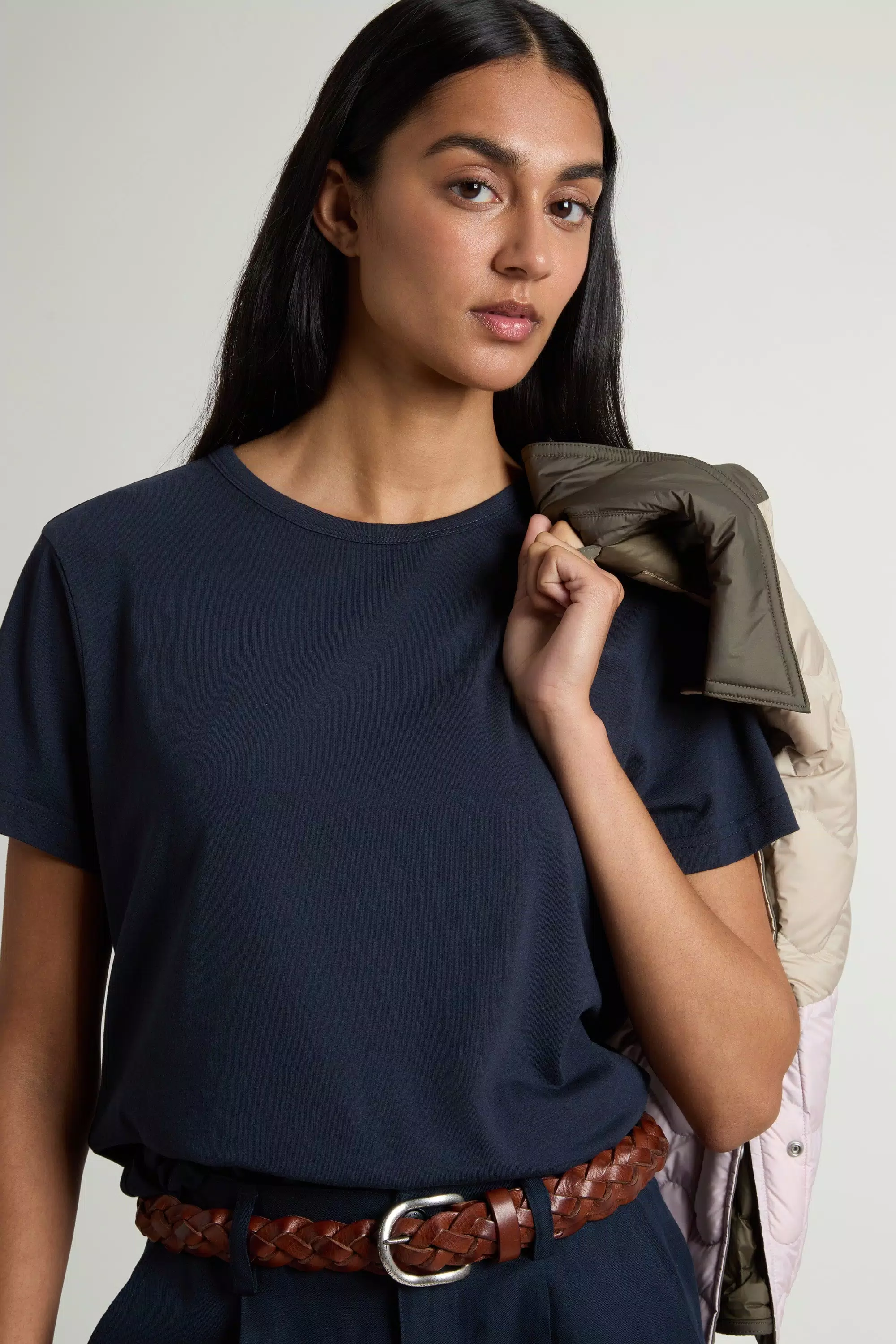 Camiseta Luxo em Algodão-Mistura - Azul Melton