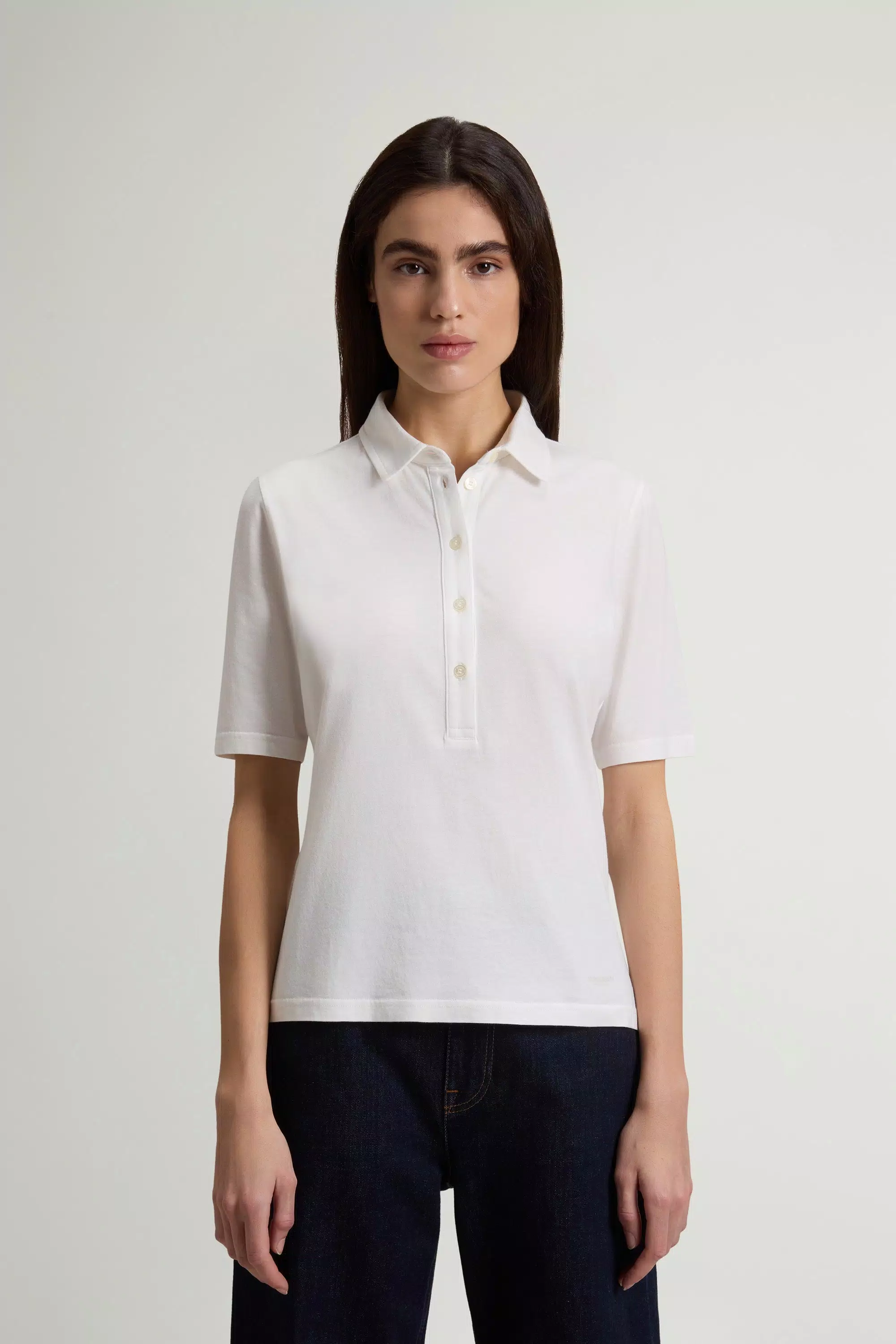 Camisa Polo Luxo em Mistura de Algodão e Modal - Branco Ártico