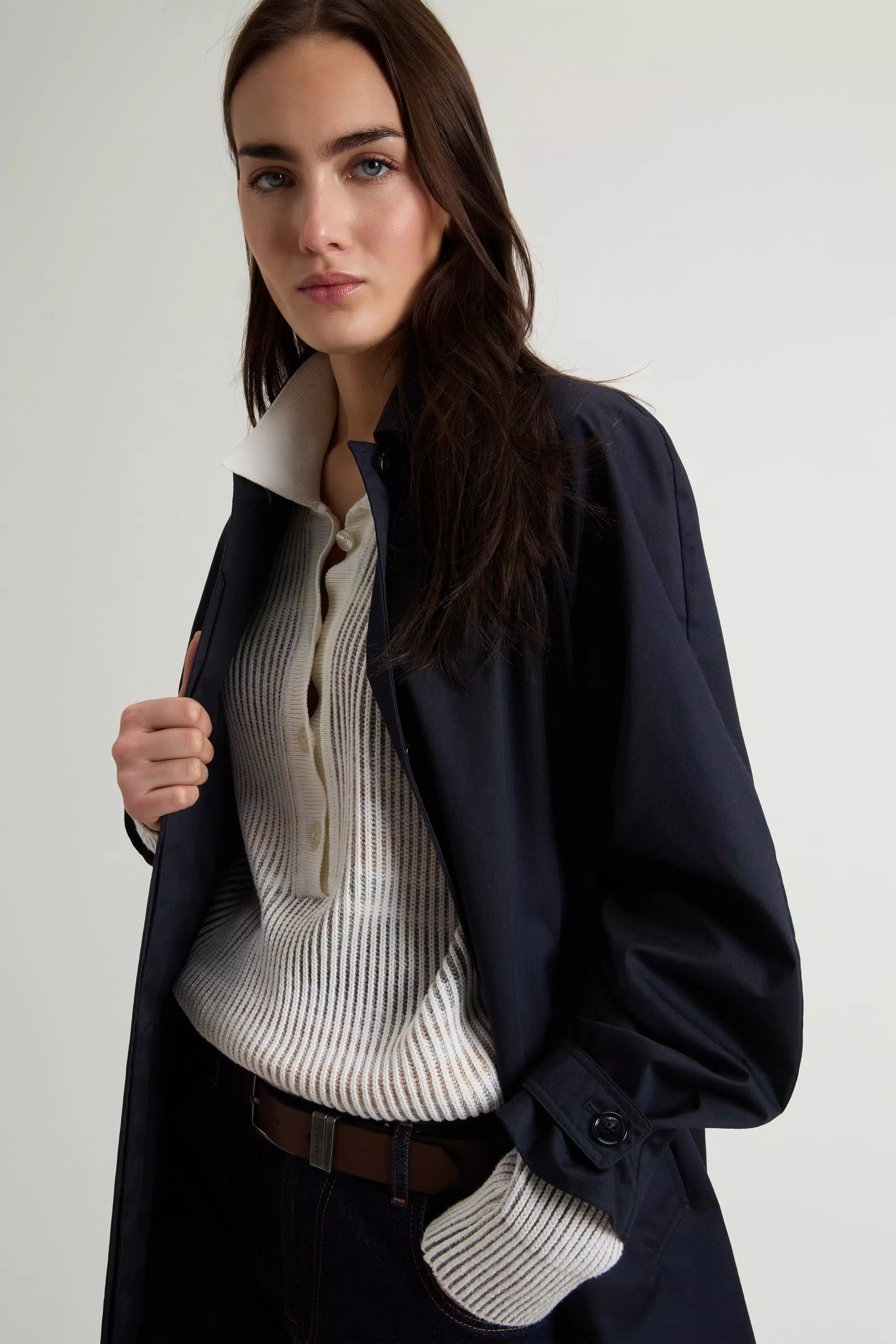 Trench Coat em Algodão Puro - Azul Melton