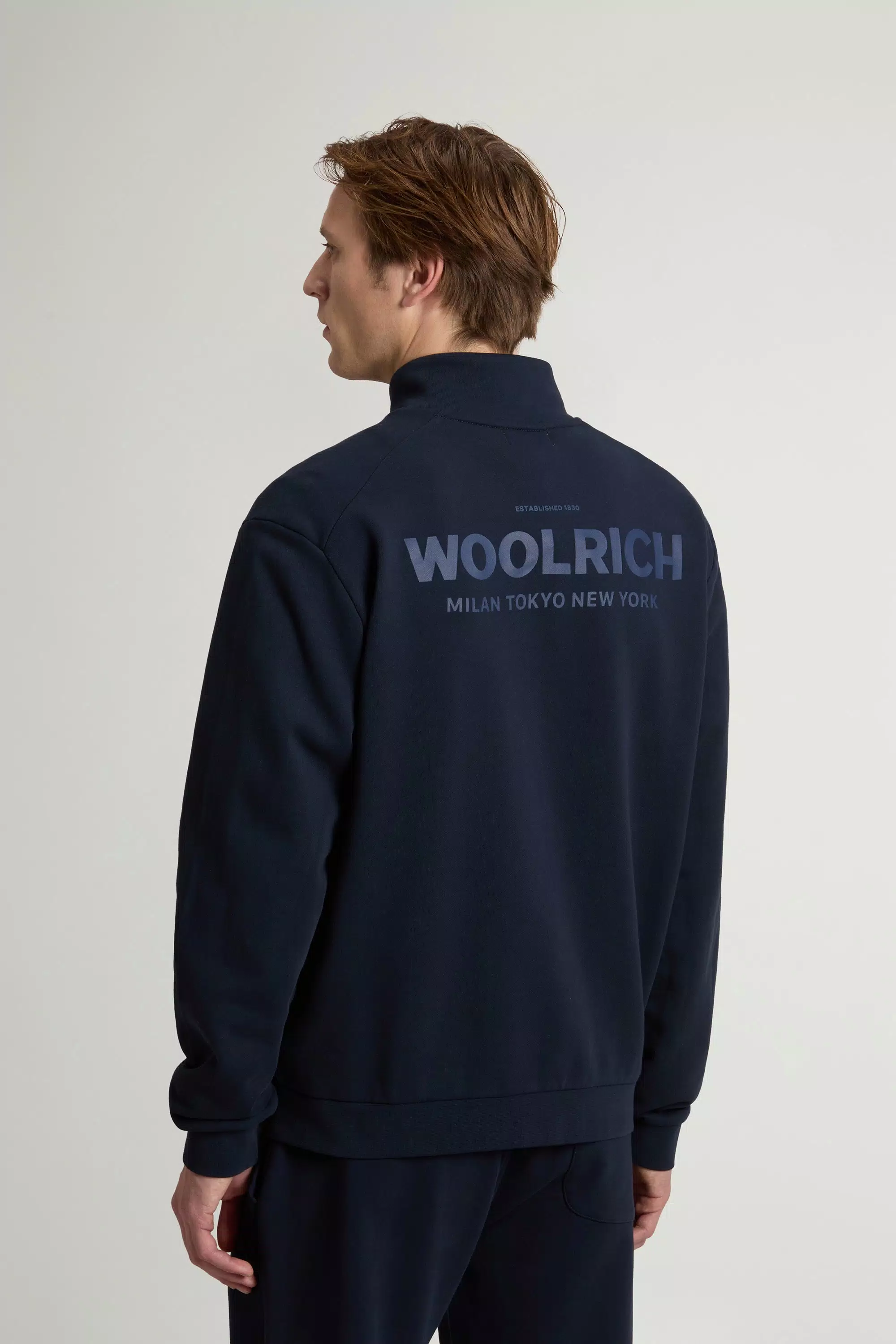 Sweatshirt com Zíper Integral em Algodão Puro com Logotipo Macro nas Costas - Azul Melton