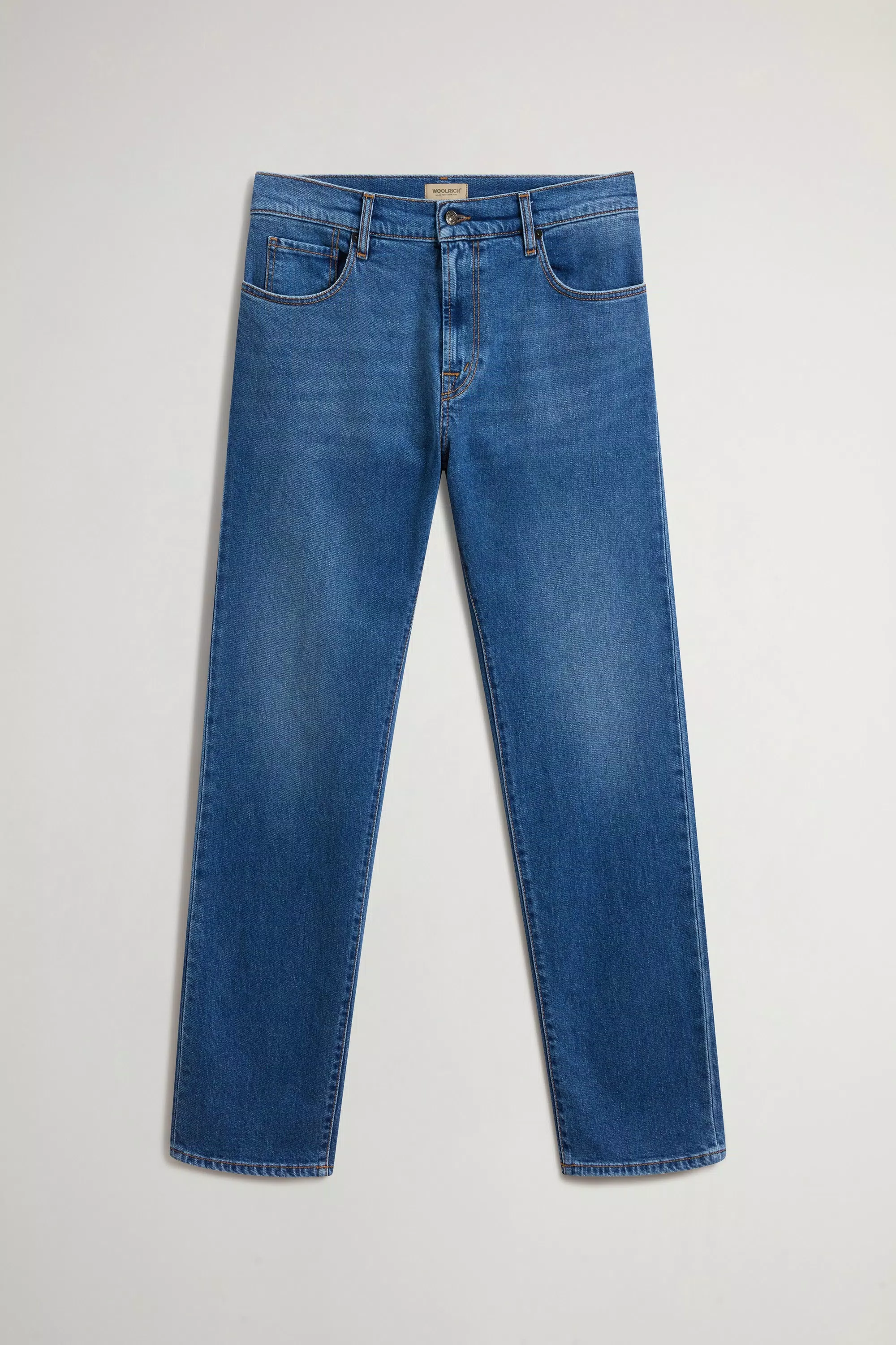 Jeans de Cinco Bolsos em Denim de Algodão Elástico - Lavagem Pedra