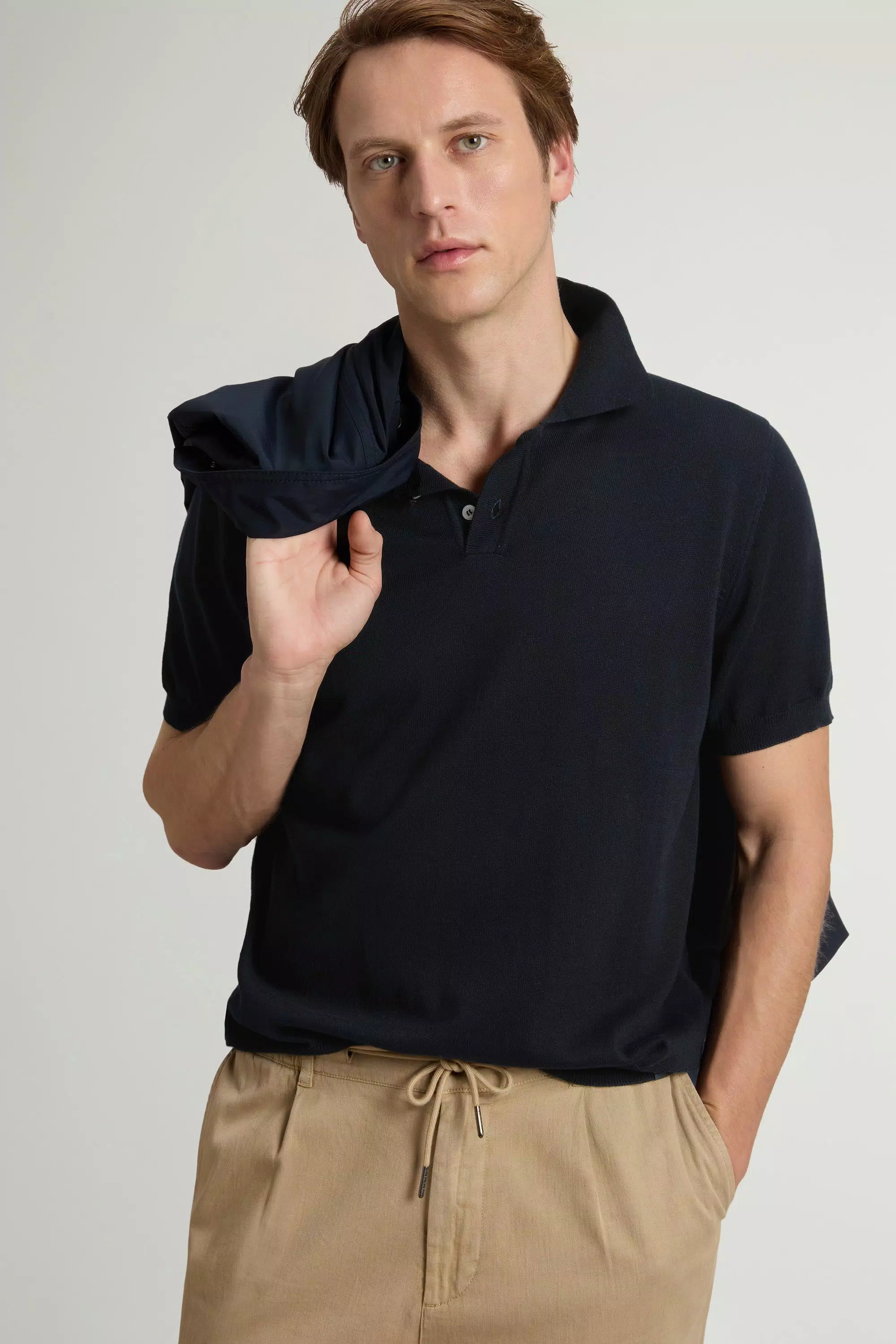 Camisola de Polo em Malha de Algodão 100% Puro - Azul Melton