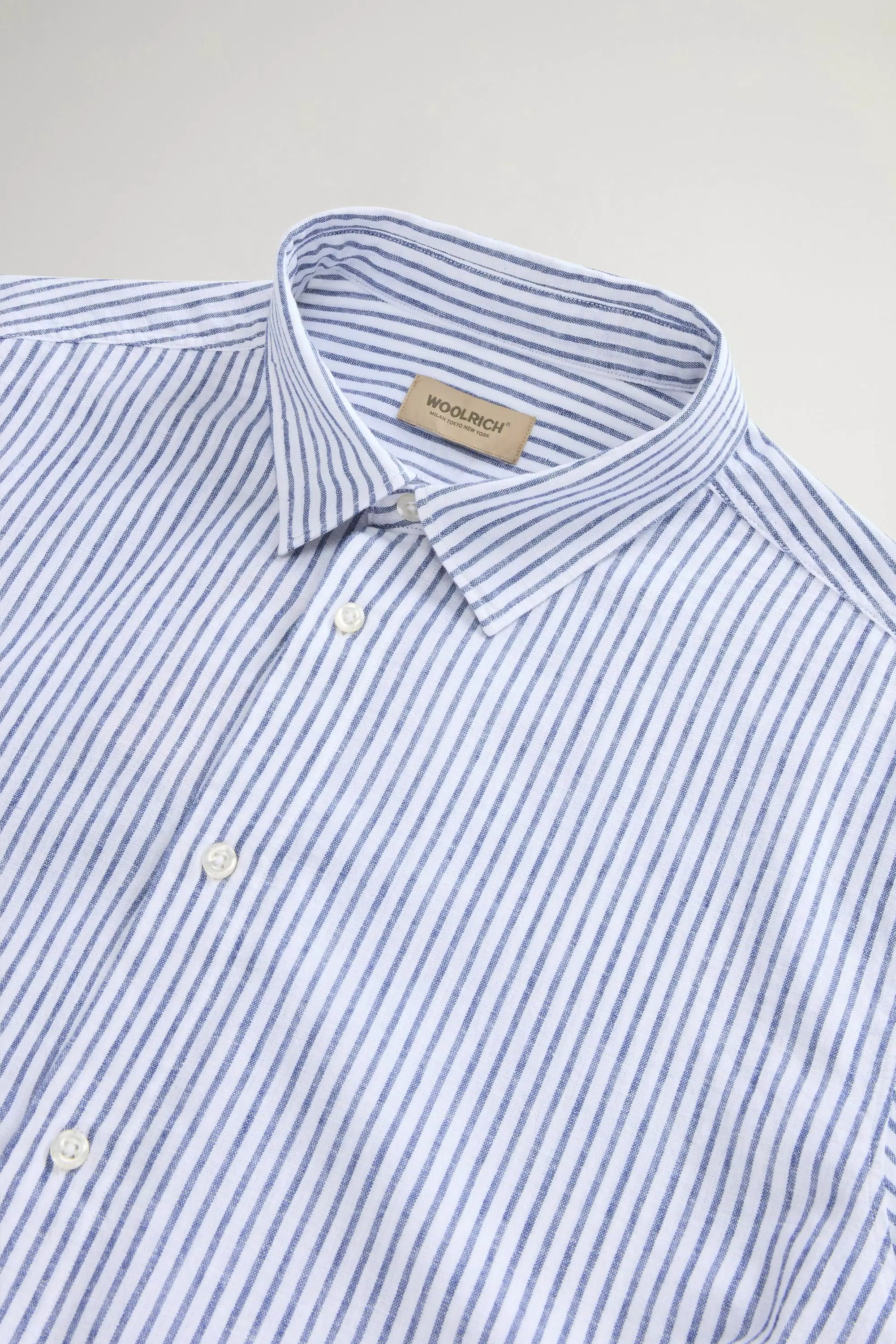 Camisa em Mistura de Algodão e Linho - Listras Azuis