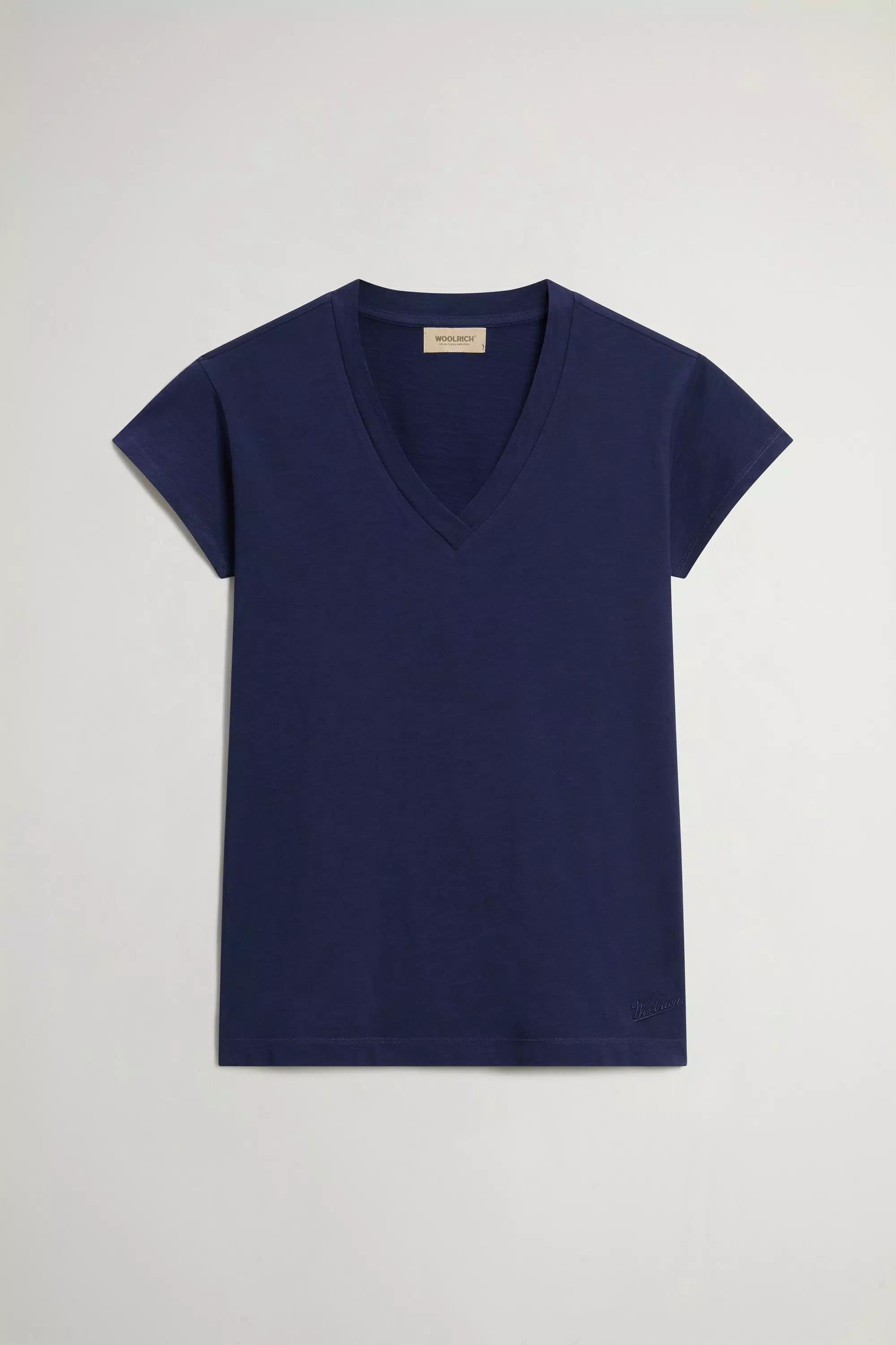 Camiseta em Algodão 100% com Tecido Slub Decote em V - Azul Marinho