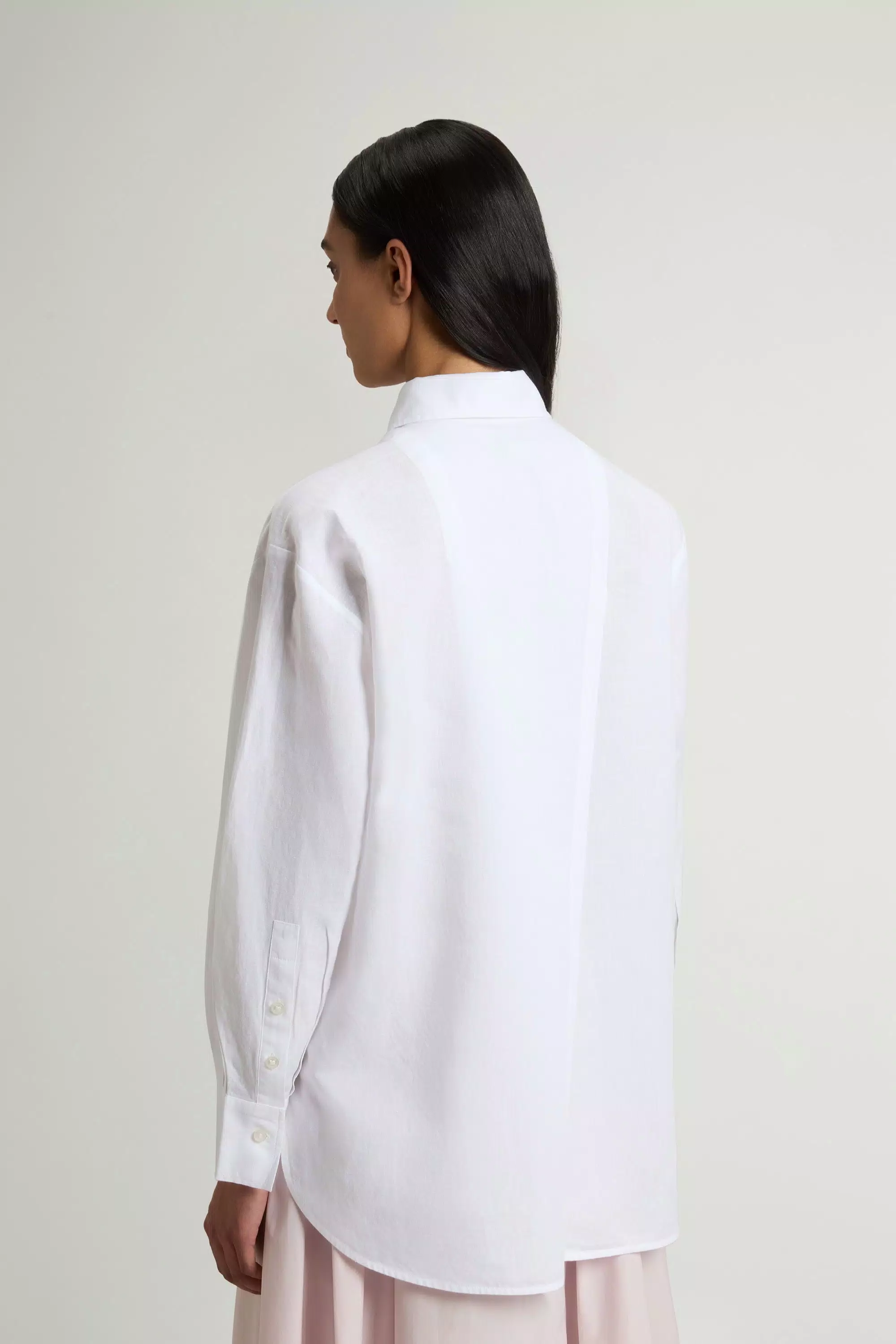 Camisa Boyfriend em Mistura de Algodão e Linho - Branco Oxford