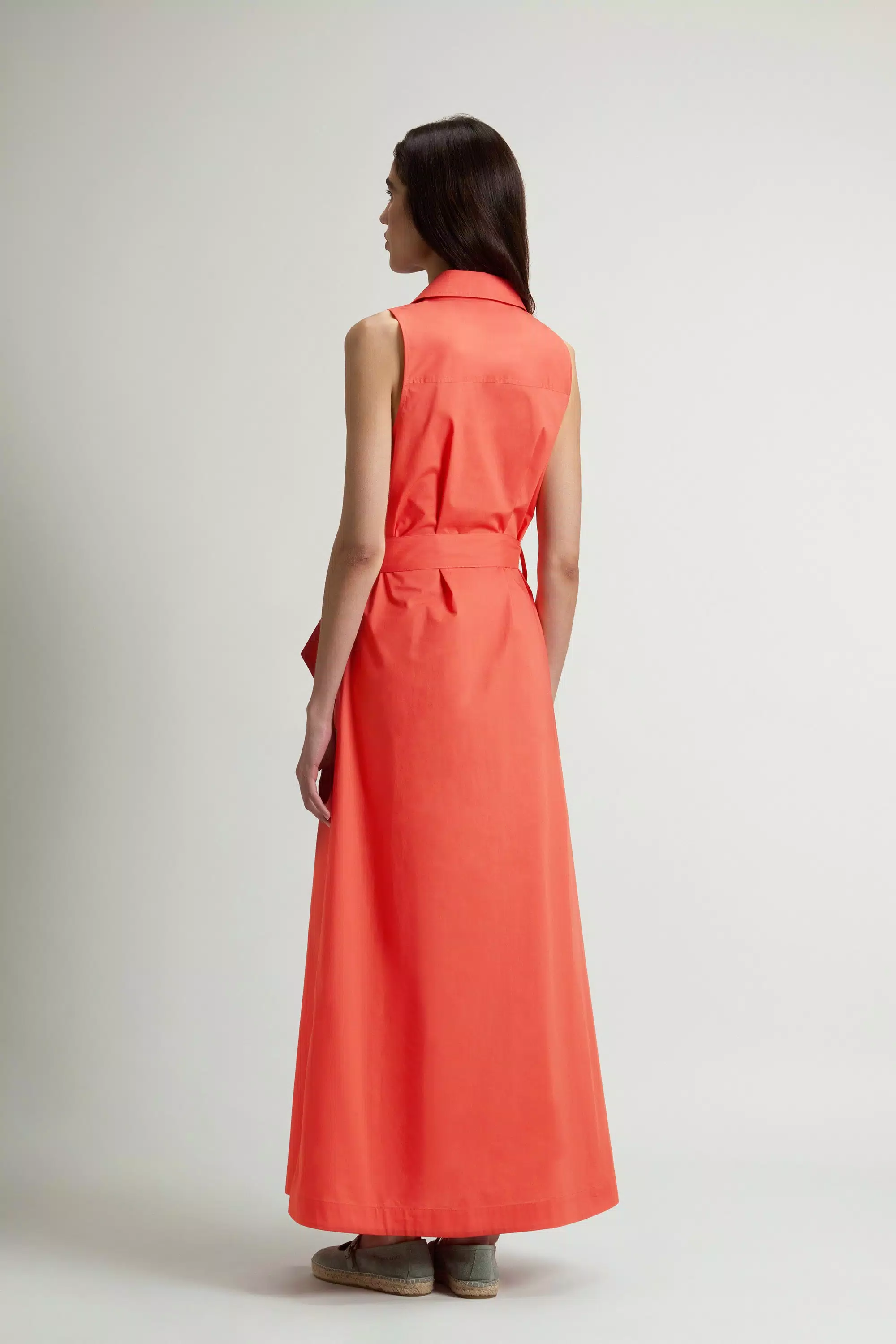 Vestido Camisa em Popeline de Algodão Puro com Cinto - Paprika