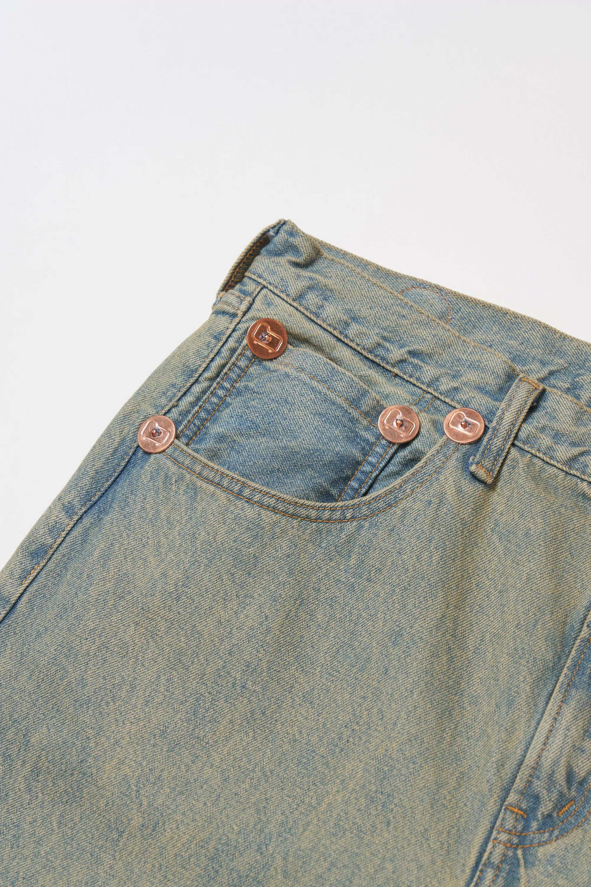 Calças de Cinco Bolsos em Denim de Algodão Puro - Azul Claro